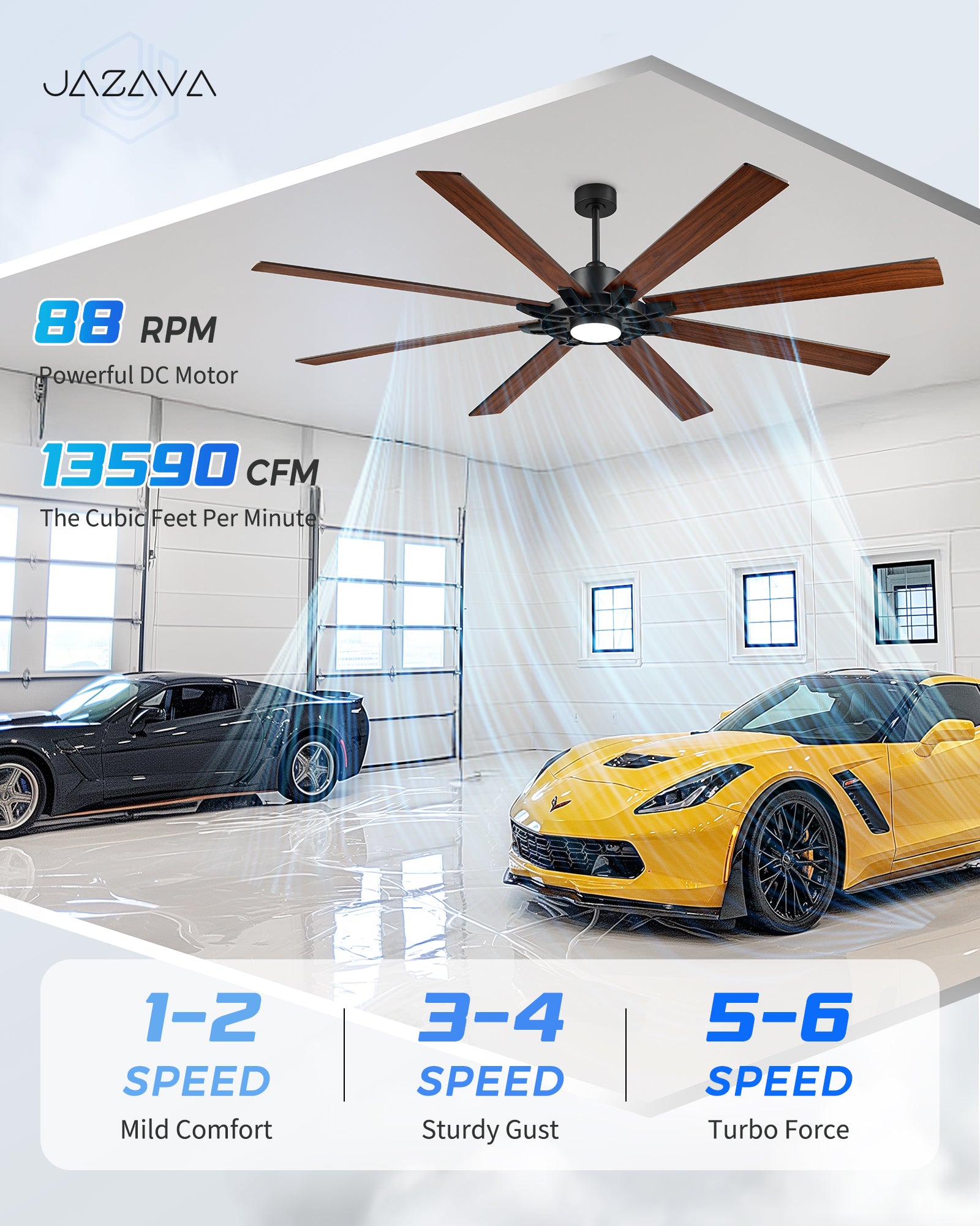 84" Smart Ceiling Fan with Light, Patented Hub Design, Plywood Blade, Alexa App Control, Black & Walnut