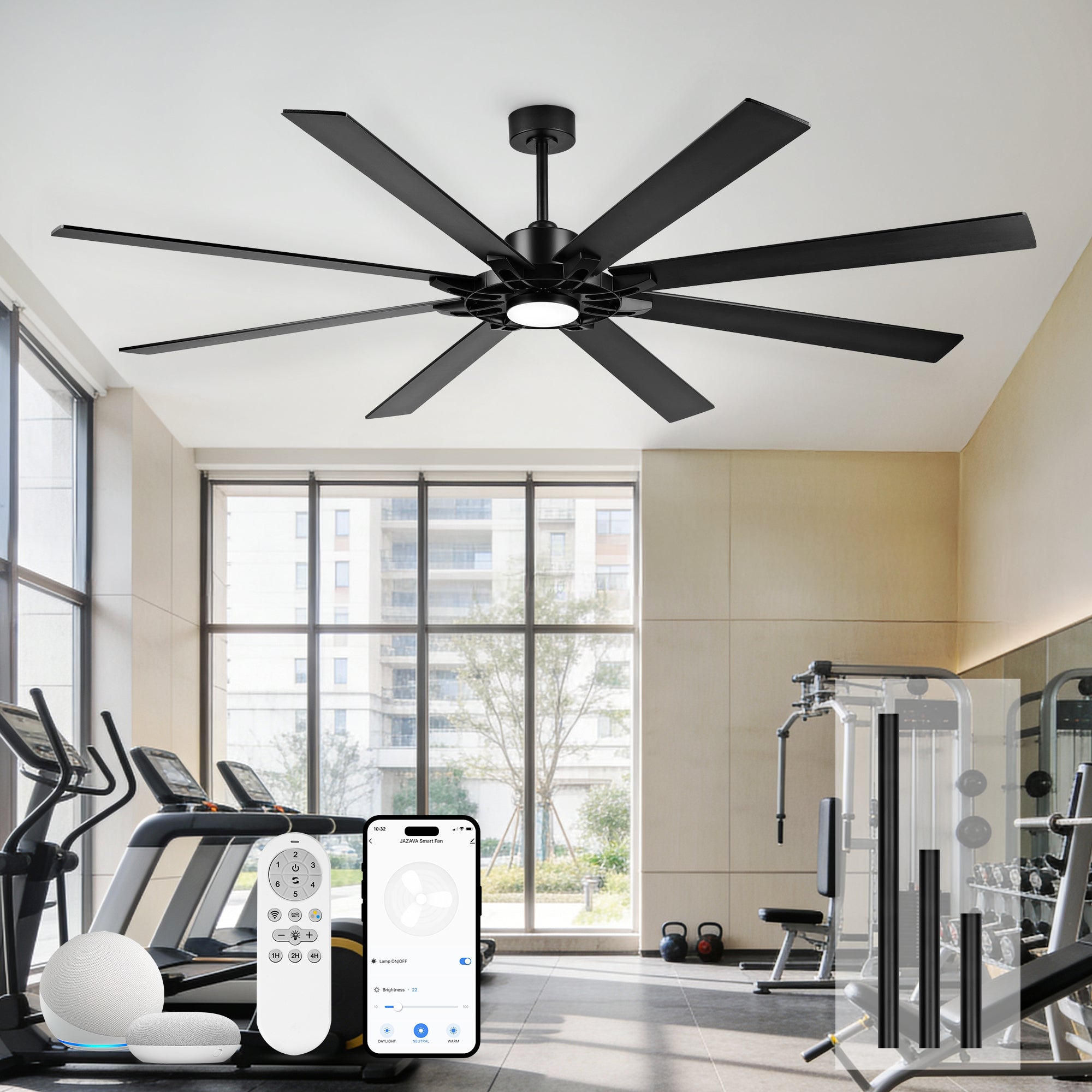 84" Smart Ceiling Fan with Light, Patented Hub Design, Plywood Blade, Alexa App Control, Black & Walnut