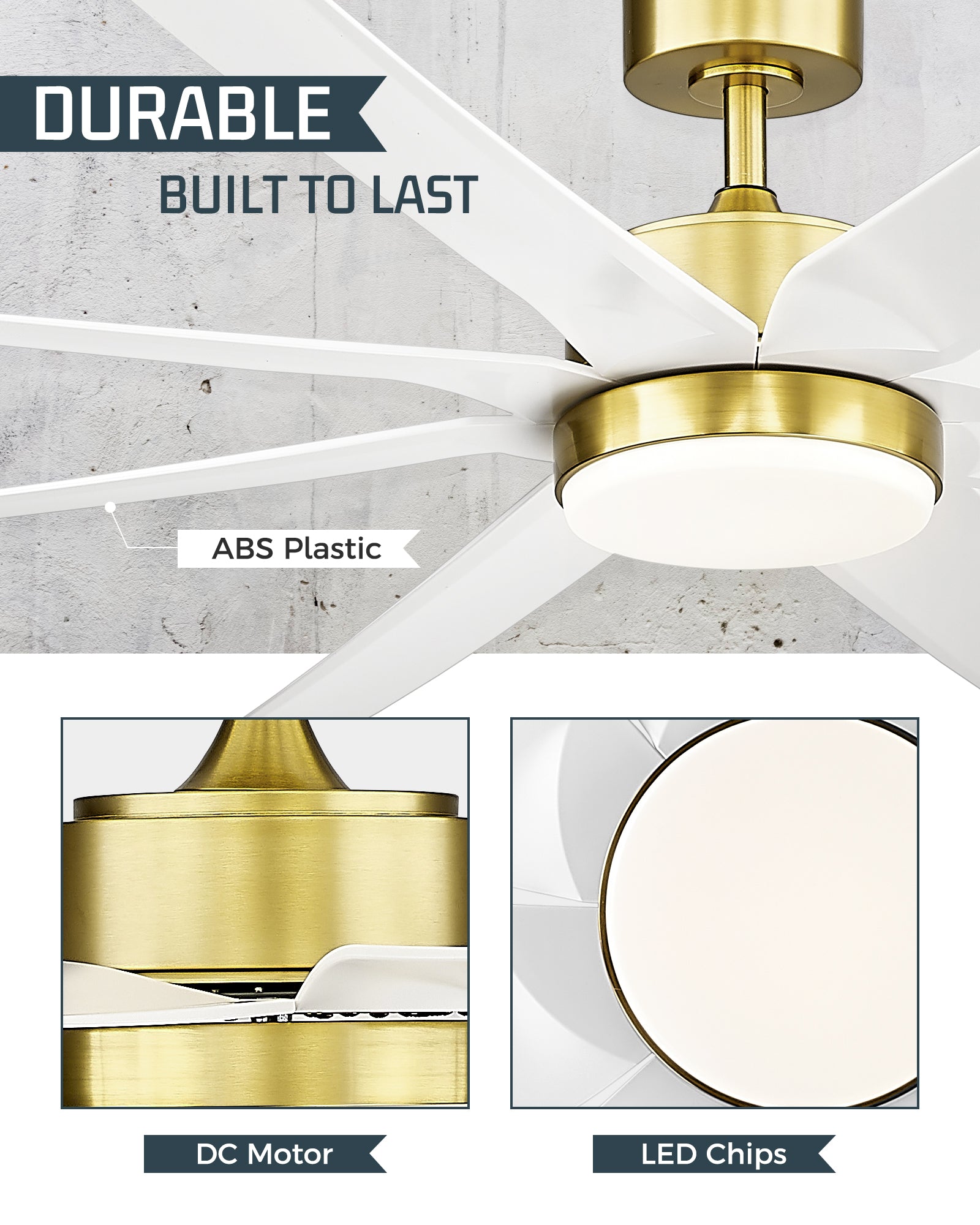 70" Smart Ceiling Fan with Light, Works with Alexa, Remote Control, White & Gold