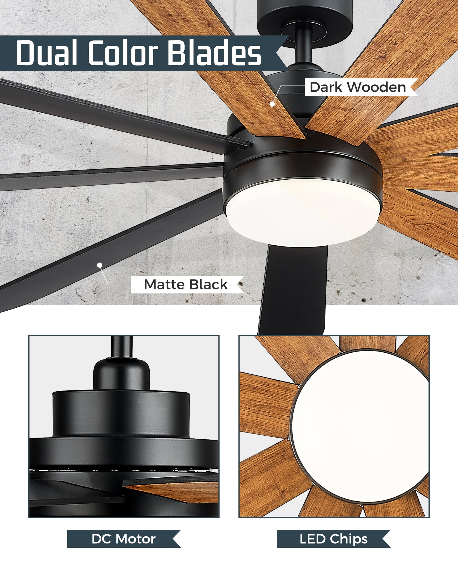 72" Smart Ceiling Fan with Light, Works with Alexa, Remote Control, Black