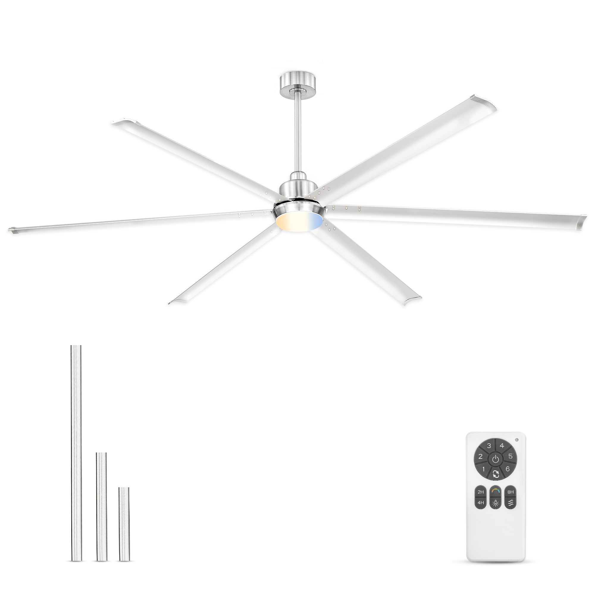 96" Industrial Ceiling Fan with Light, Aluminium Blades, Brushed Nickel