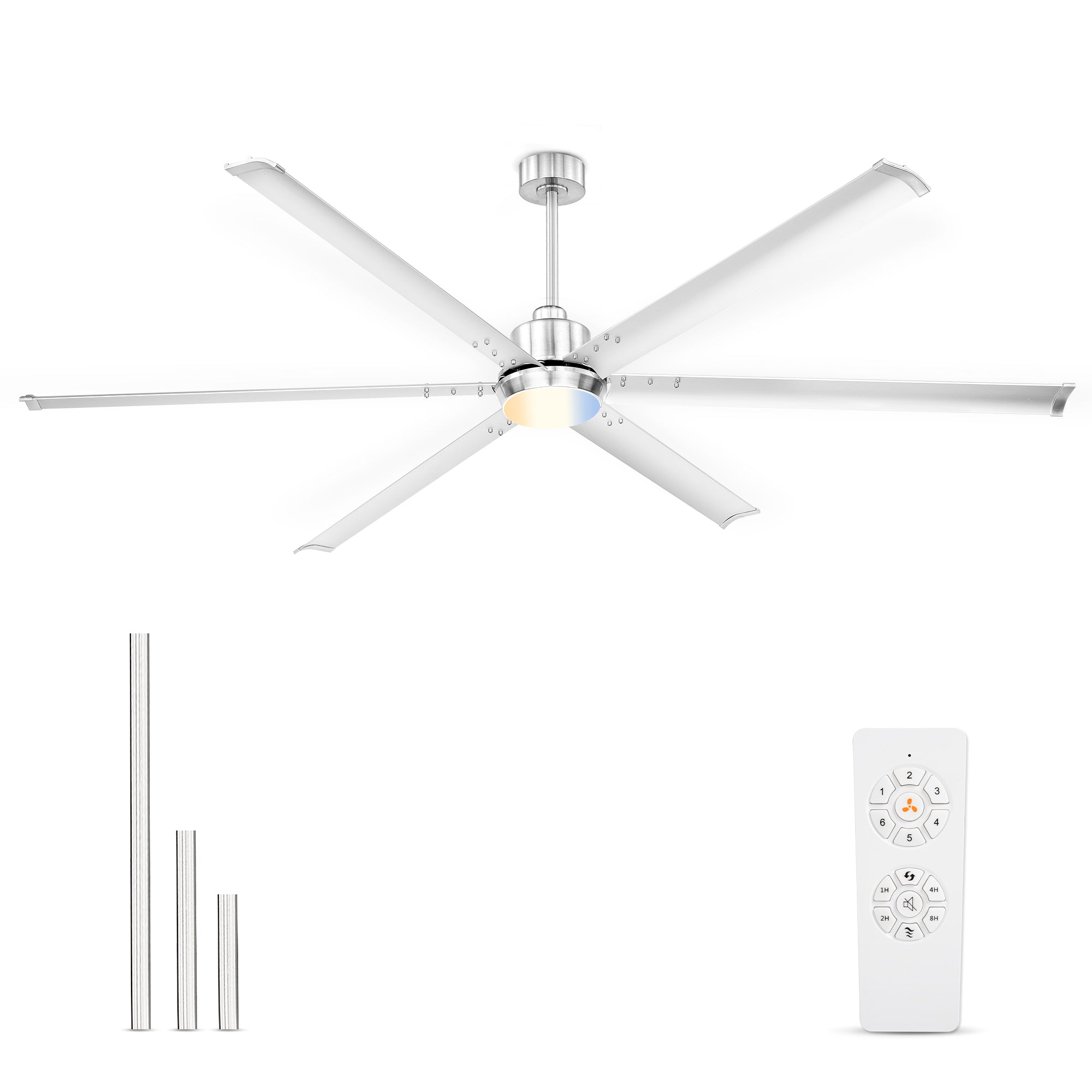 84" Industrial Ceiling Fan with Light, Aluminium Blades, Brushed Nickel