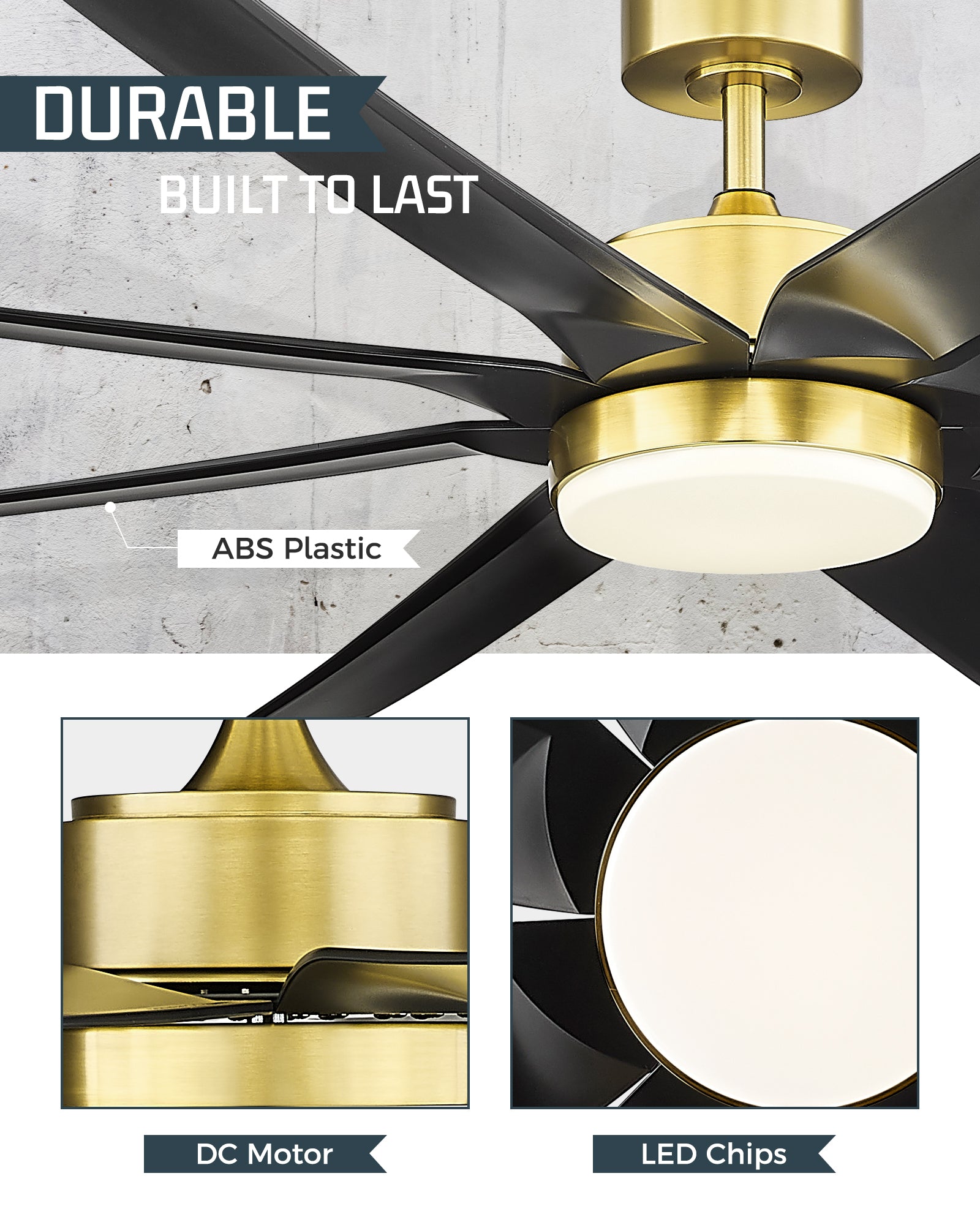 70" Smart Ceiling Fan with Light, Works with Alexa, Remote Control, Black & Gold