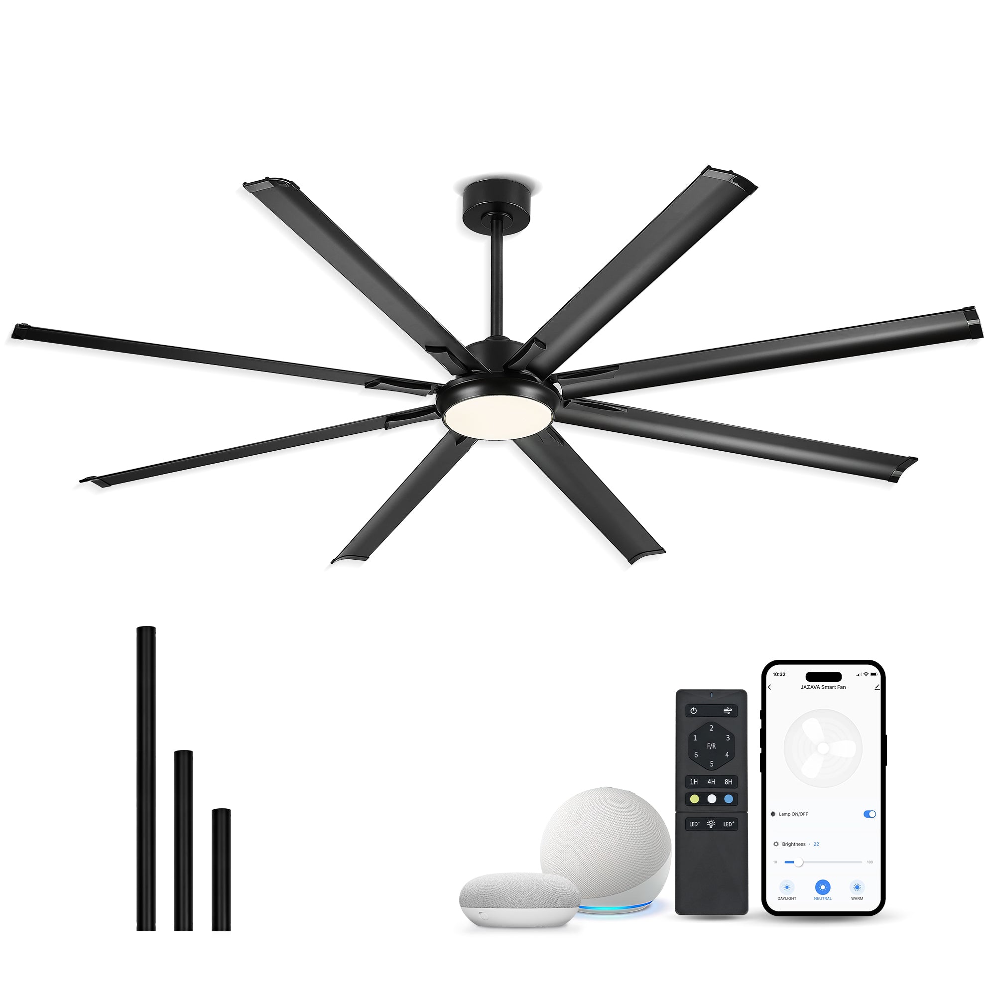 84" Smart Ceiling Fan with Light,Aluminium Blades,Works with Alexa,Matte Black