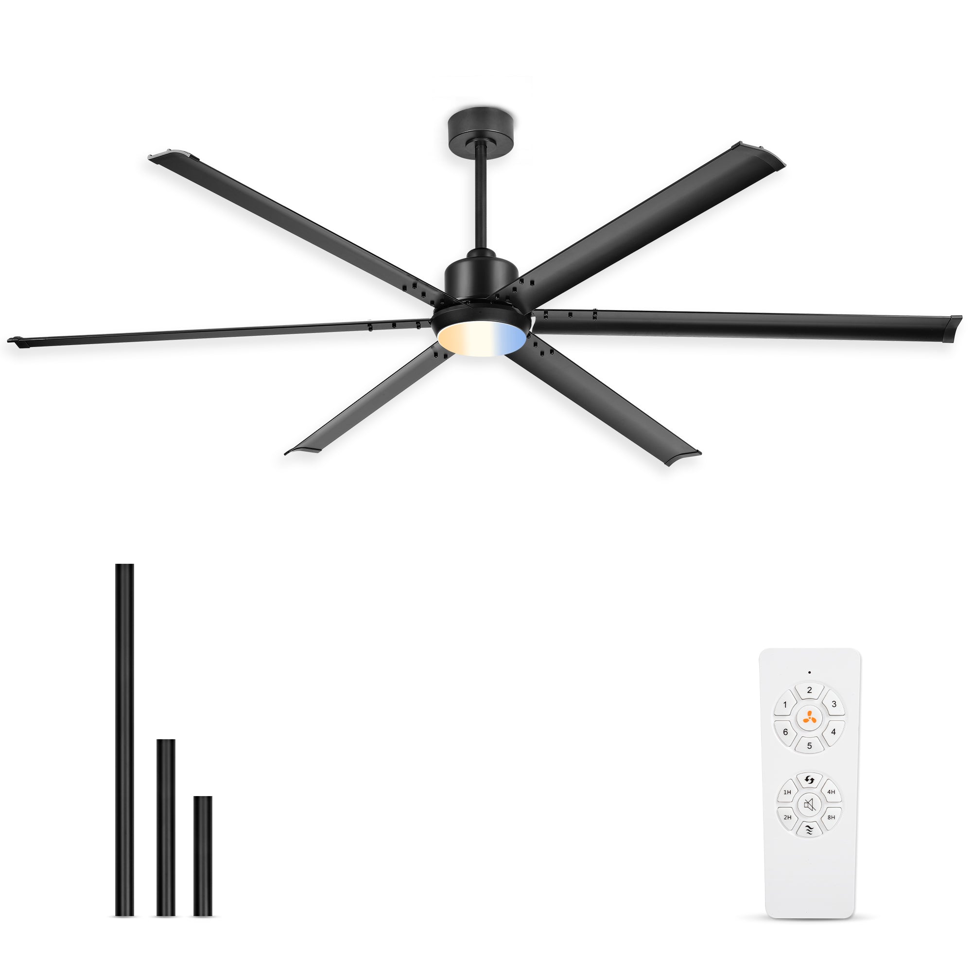 84" Industrial Ceiling Fan with Light, Aluminium Blades, Matte Black