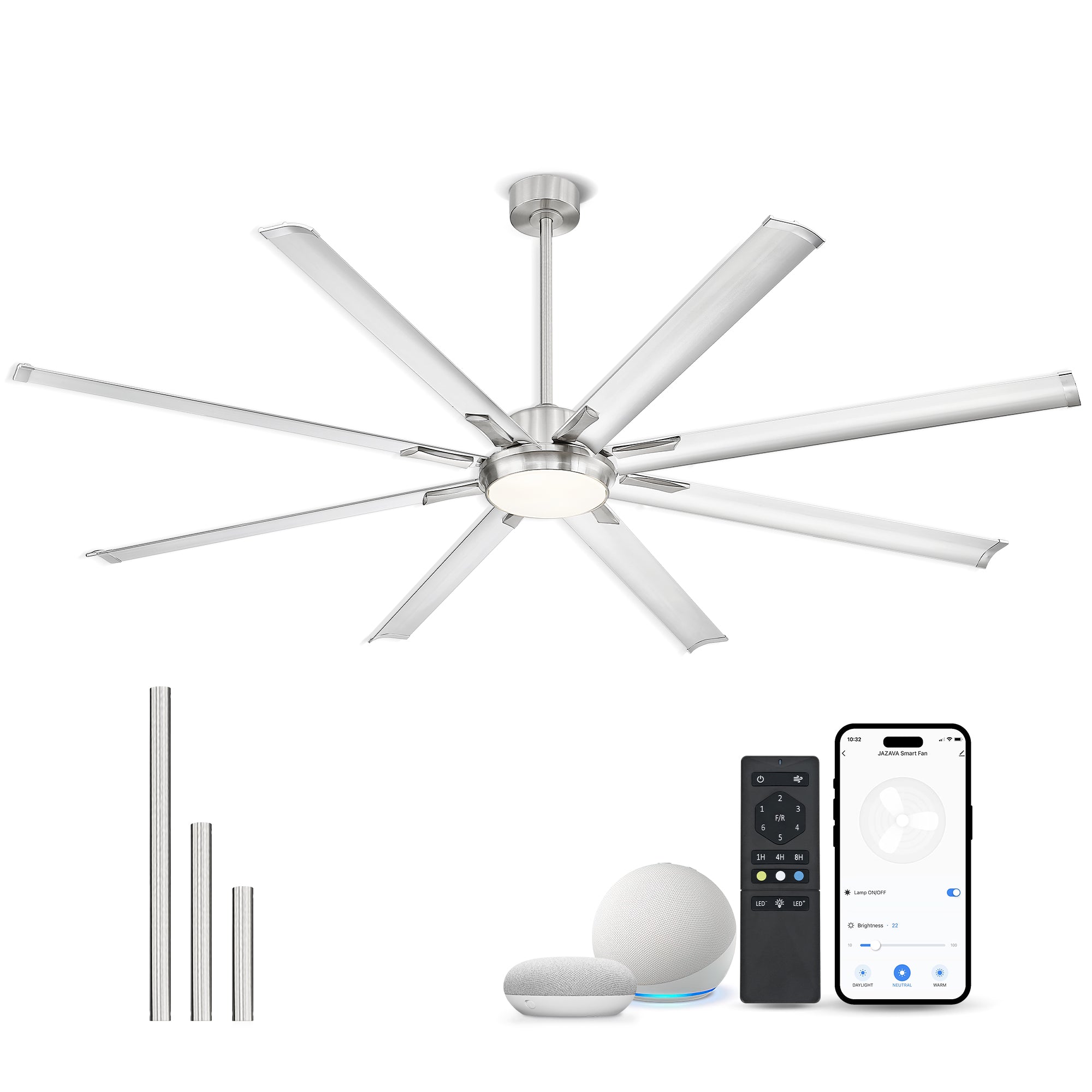 84" Smart Ceiling Fan with Light,Aluminium Blades,Works with Alexa,Brushed Nickel