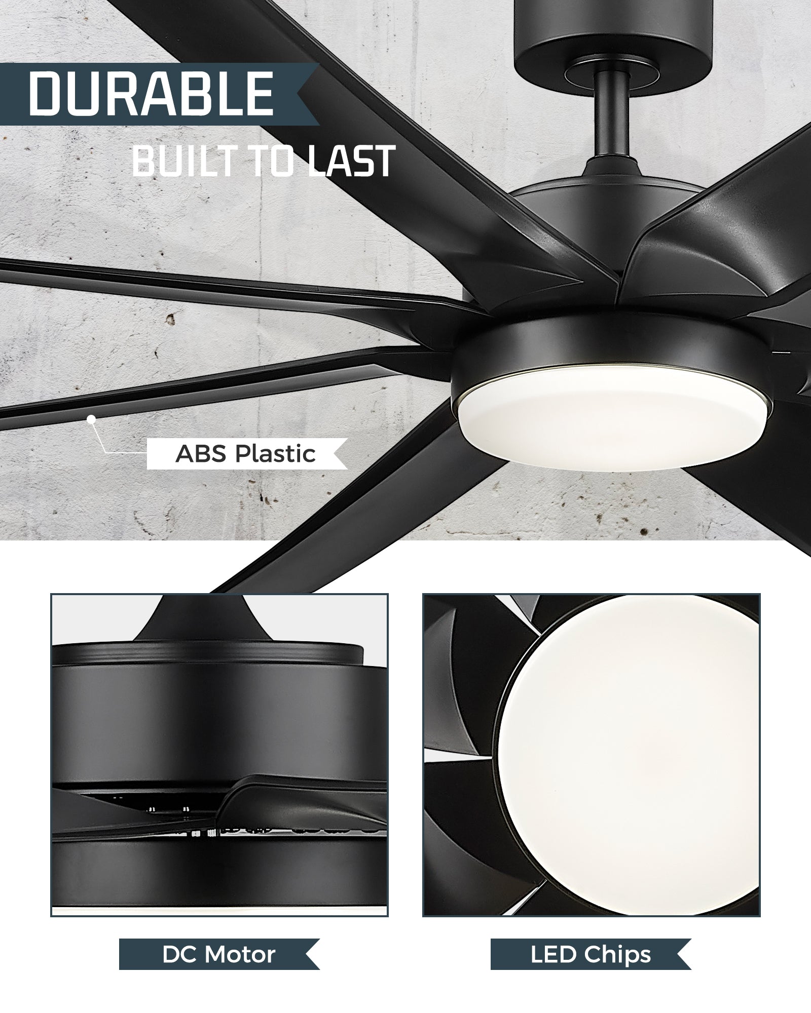 70" Smart Ceiling Fan with Light, Works with Alexa, Remote Control, Black