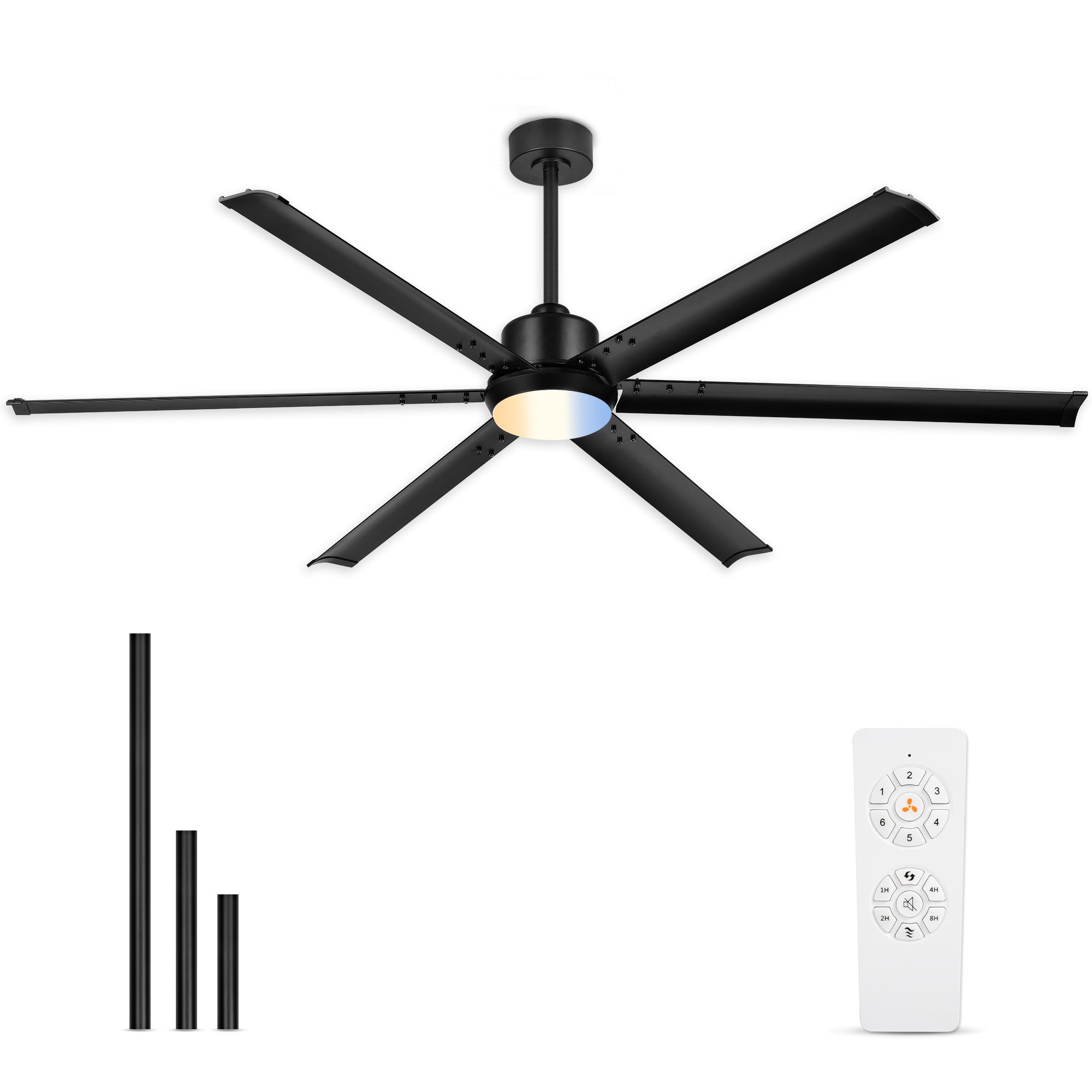 72" Industrial Ceiling Fan with Light, Aluminium Blades, Matte Black