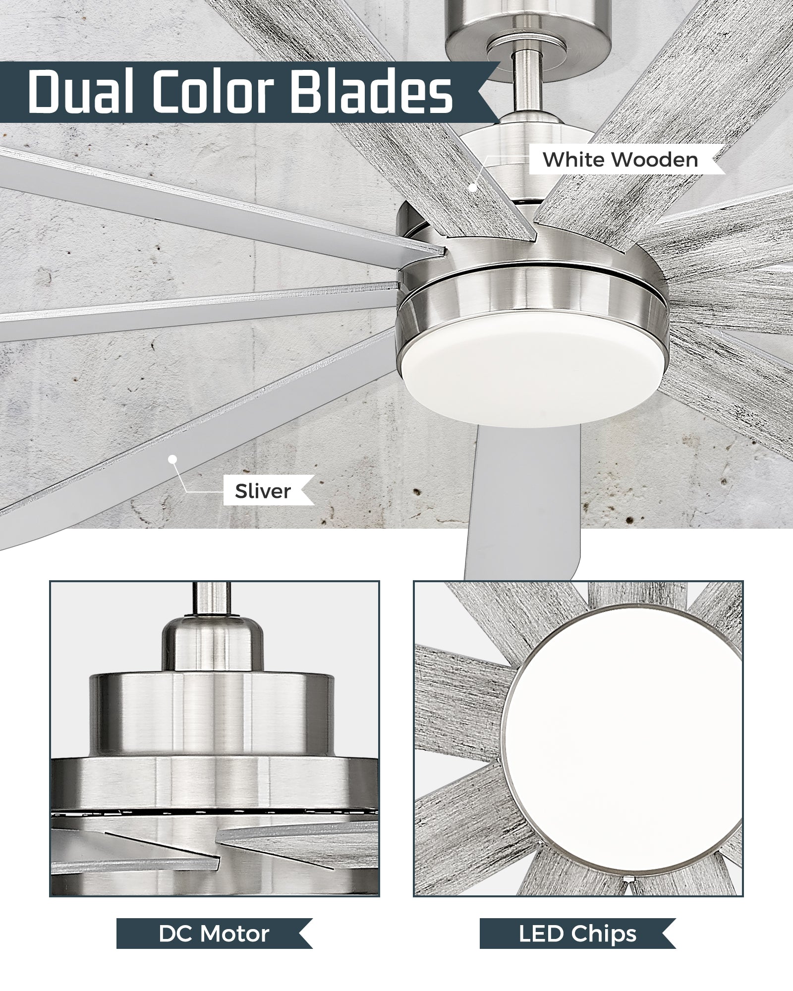 72" Smart Ceiling Fan with Light, Works with Alexa, Remote Control, Brushed Nickel