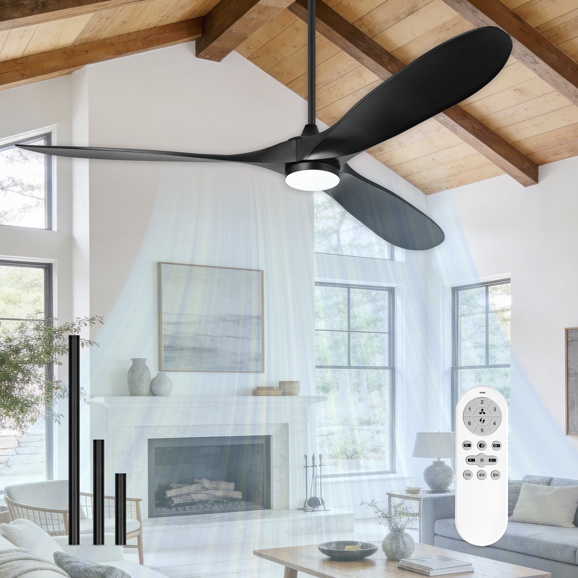 70" Coastal Ceiling Fan with Light, Corrosion-Resistant, Quiet DC Motor, 3CCT LED, Remote Control, Black