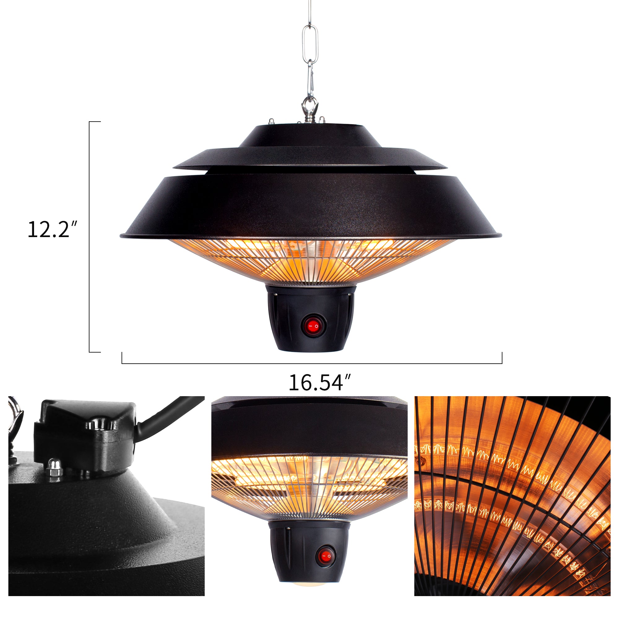 Electric Patio Infrared Heater - USAG00176 - 600W/900W/1500W 3 Power Settingswith Remote, Outdoor Ceiling/Hanging Patio Heater in Hammered Bronze Finish