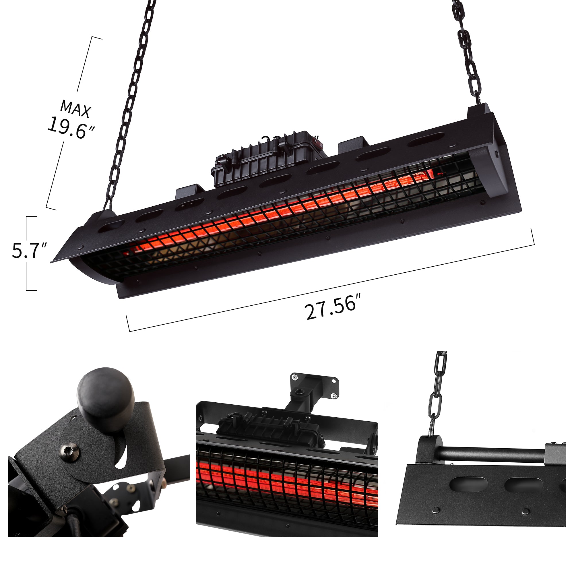 Electric Patio Infrared Heater - USAG00375 - 1500W Hanging/Wall Mounted Outdoor Ceiling Patio Heater with Remote in Industrial Black Finish