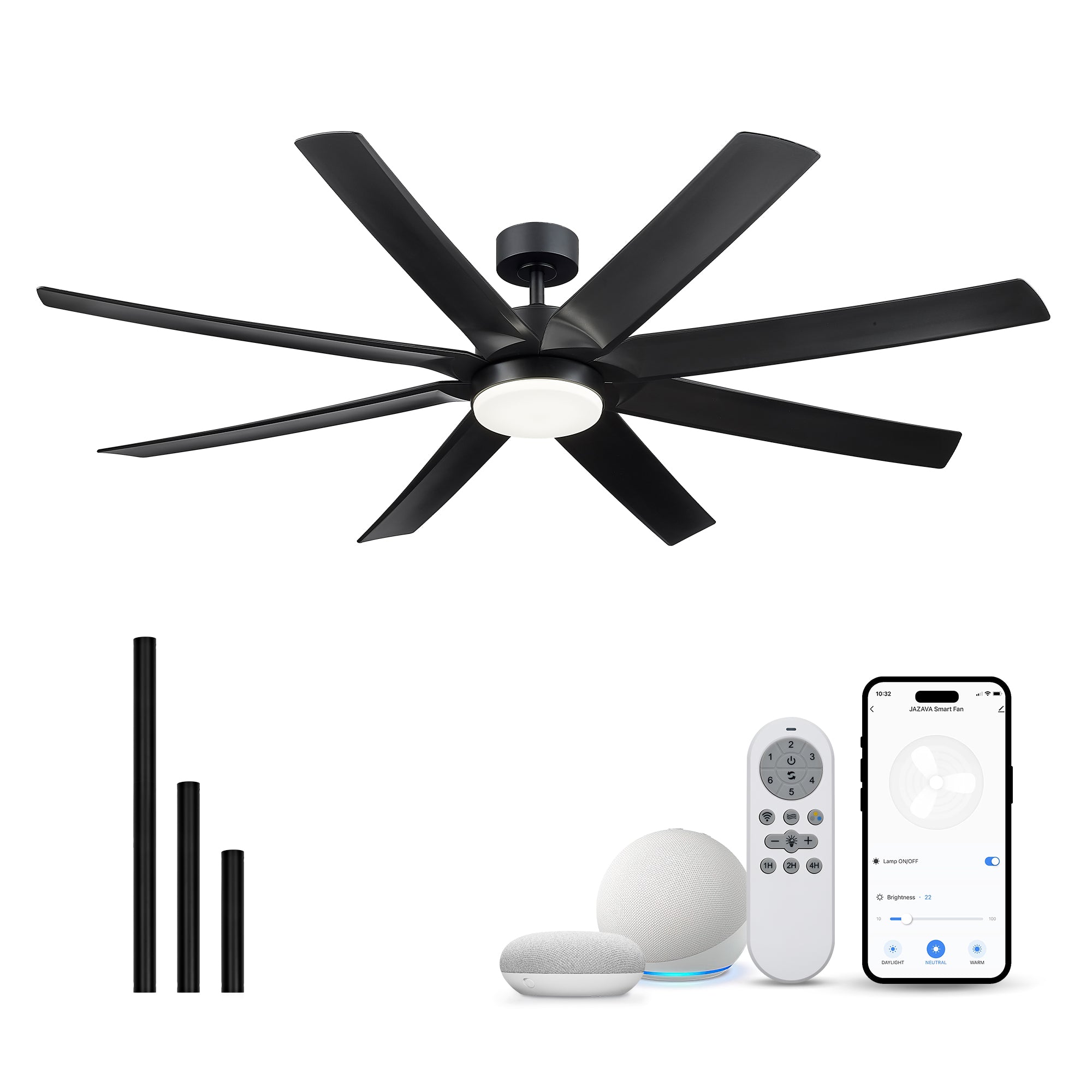 70" Smart Ceiling Fan with Light, Works with Alexa, Remote Control, Black