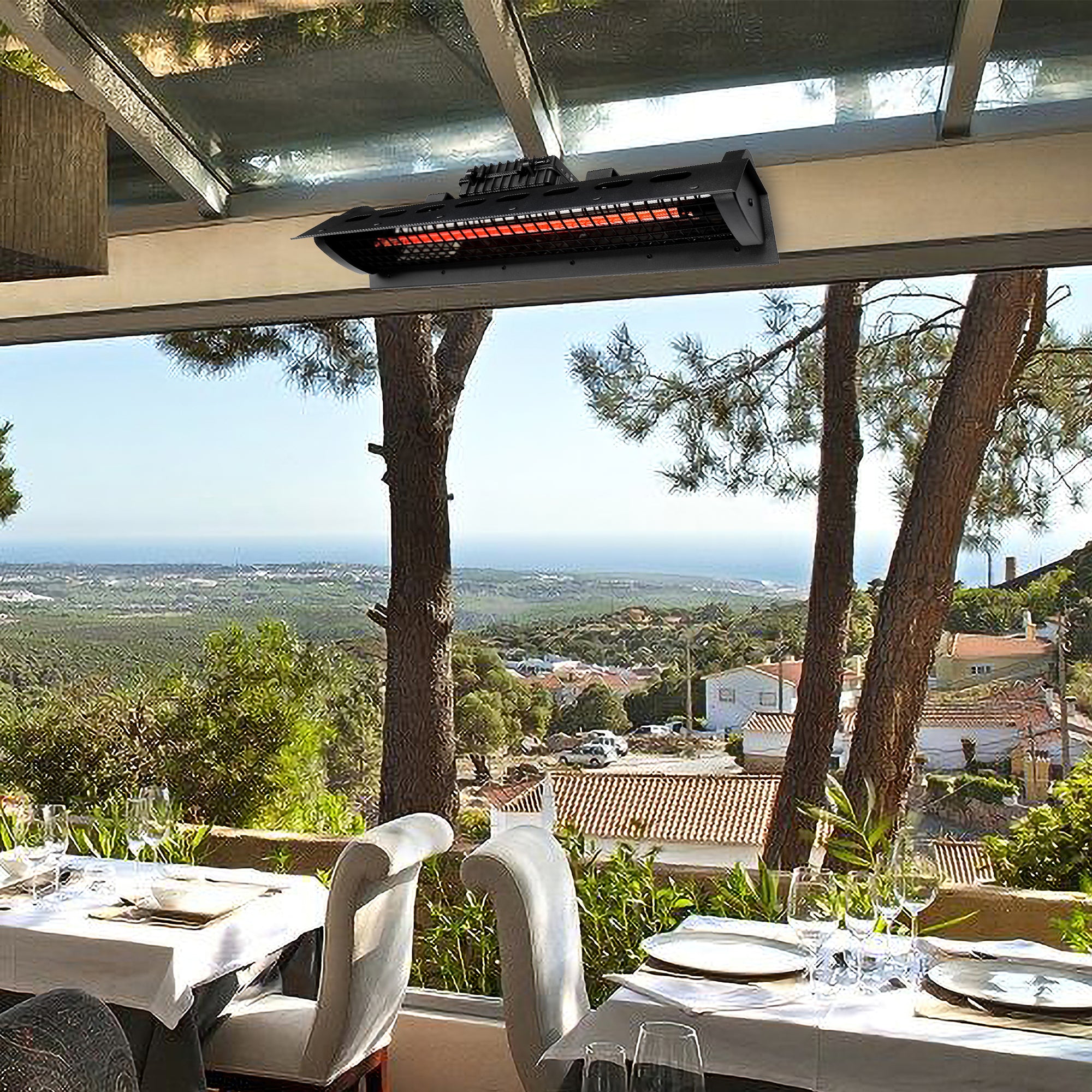 Electric Patio Infrared Heater - USAG00375 - 1500W Hanging/Wall Mounted Outdoor Ceiling Patio Heater with Remote in Industrial Black Finish