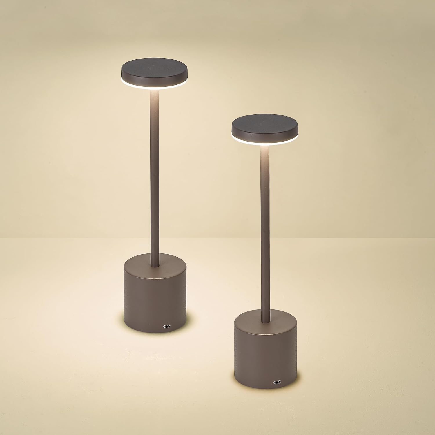 Cordless LED Desk Lamp, Black Table Lamp with 3 Colors, 5200mAh Battery Operated for Home Office Restaurant Bedroom Bars (2 Pack)
