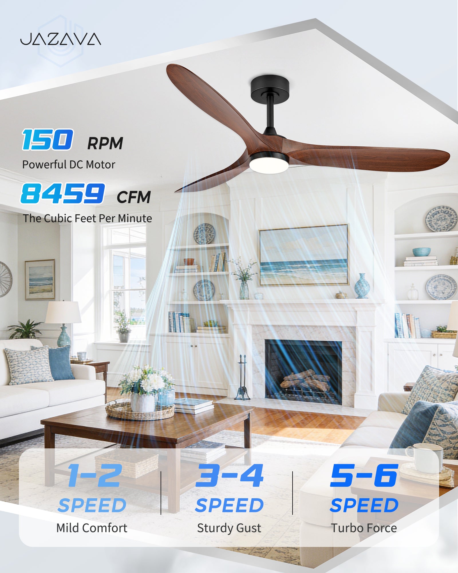 60" Coastal Ceiling Fan with Light, Corrosion-Resistant, Quiet DC Motor, 3CCT LED, Remote Control, Walnut