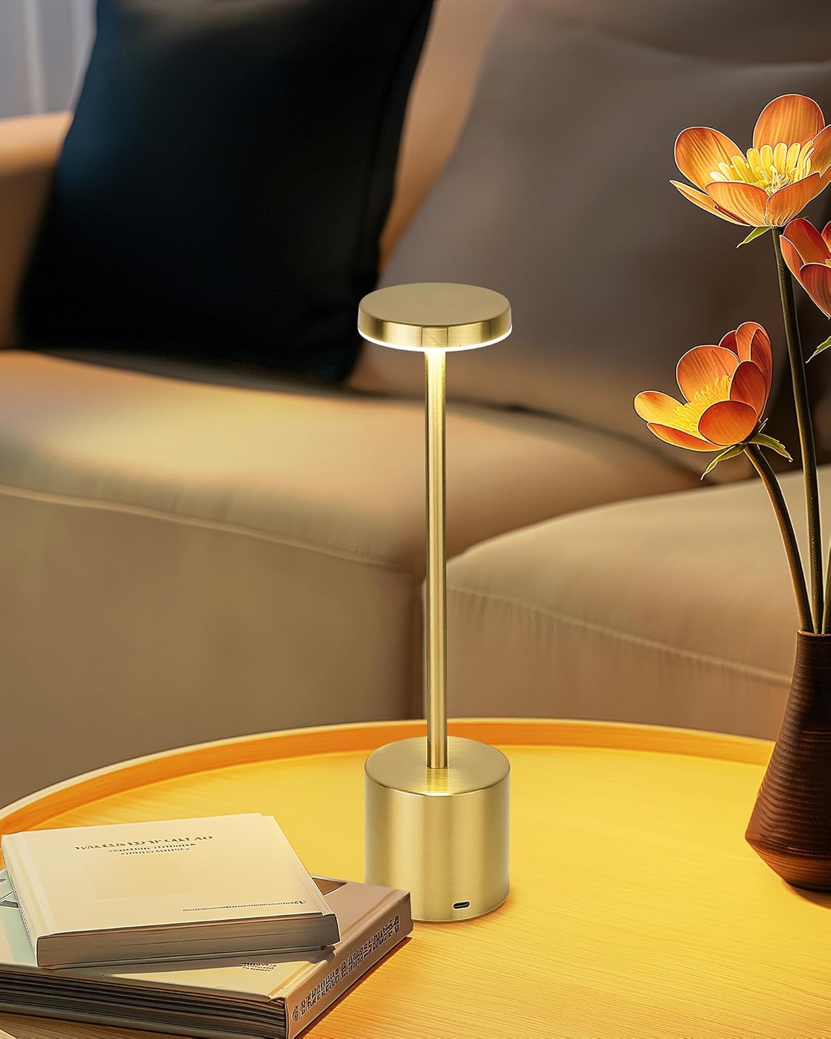 Cordless LED Desk Lamp, Black Table Lamp with 3 Colors, 5200mAh Battery Operated for Home Office Restaurant Bedroom Bars (2 Pack)