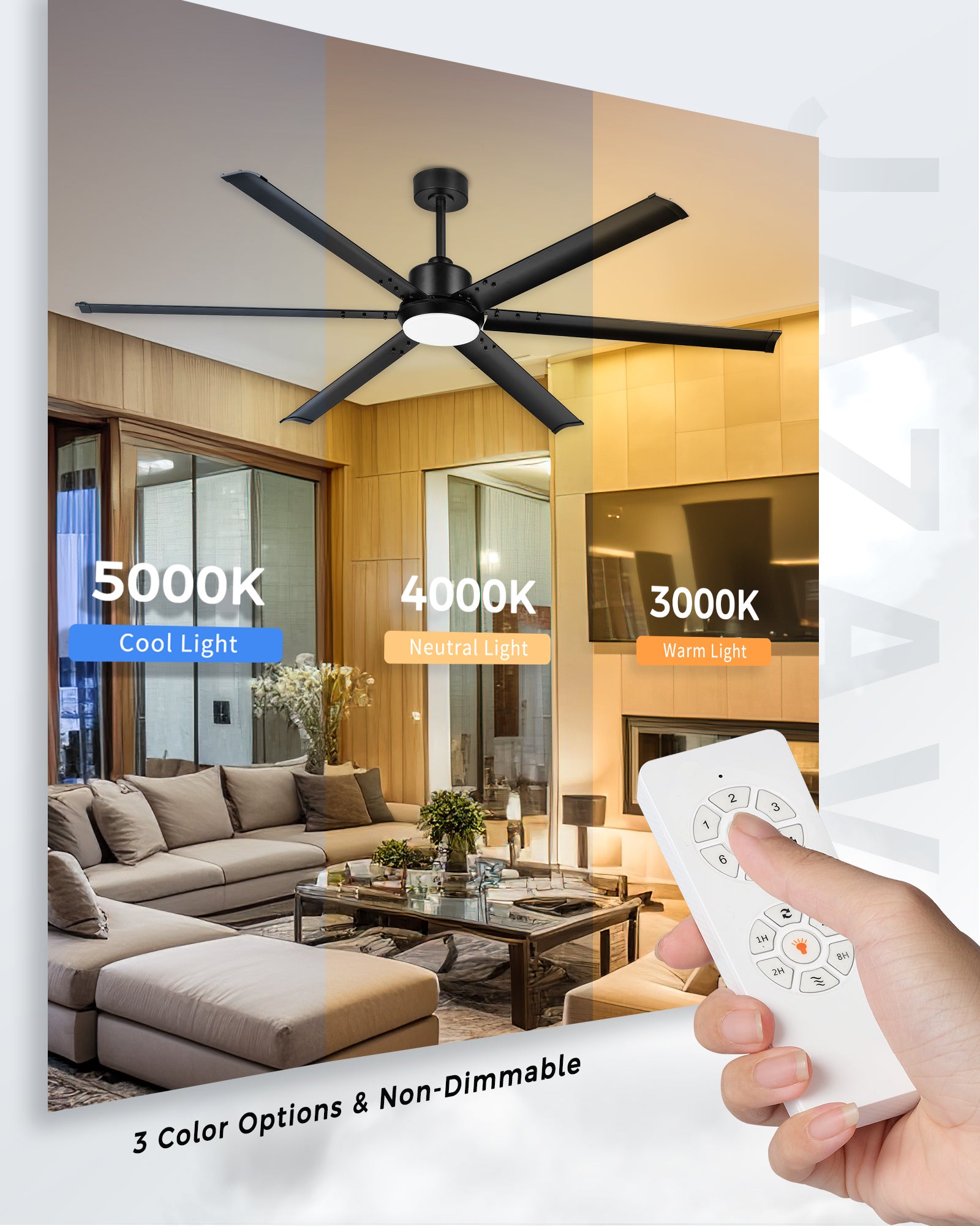 72" Industrial Ceiling Fan with Light, Aluminium Blades, Matte Black