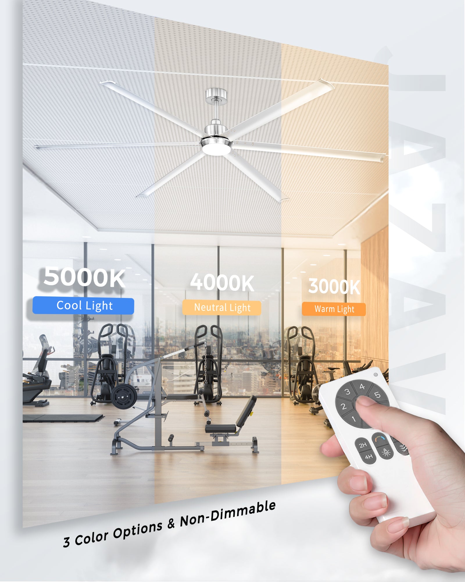 96" Industrial Ceiling Fan with Light, Aluminium Blades, Brushed Nickel