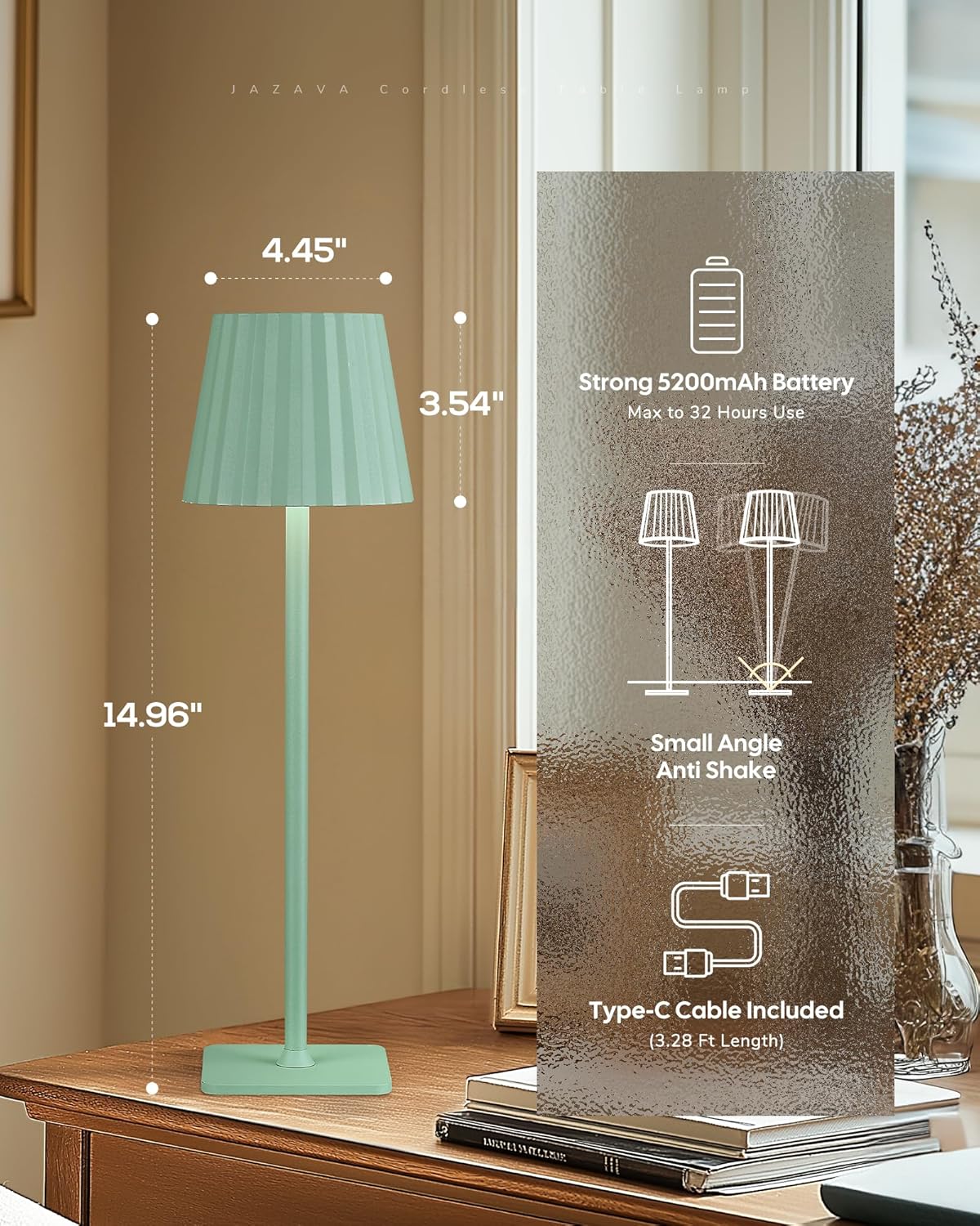 Cordless LED Desk Lamps, Rechargeable Table Lamp with 3 Colors, 5200mAh Battery Operated for Home Office Restaurant Bedroom Bars (2 Pack)