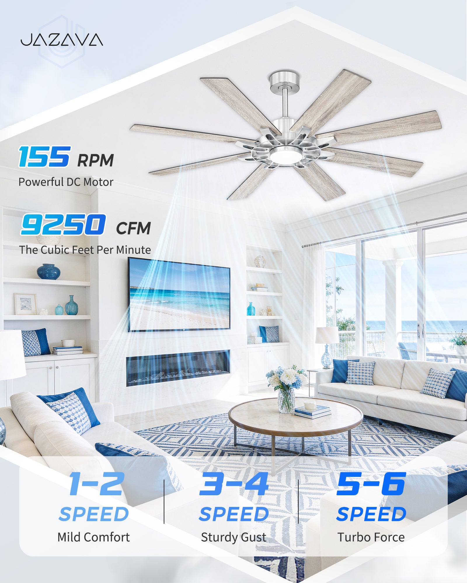 60" Smart Ceiling Fan with Light, Patented Hub Design, Plywood Blade, Alexa App Control, Brushed Nickel & Wood