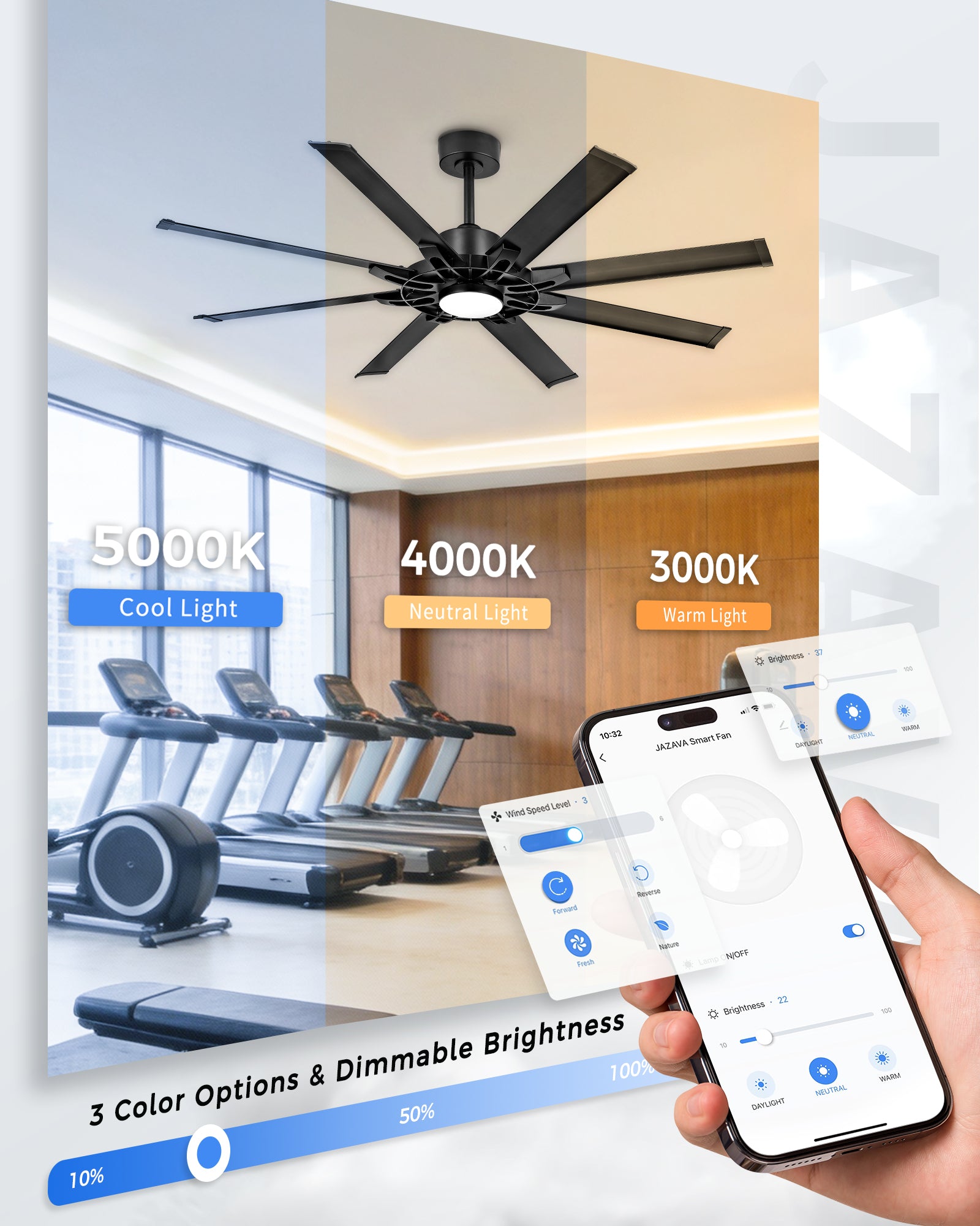 60" Smart Ceiling Fan with Light, Patented Hub Design, Aluminium Blade, Alexa App Control, Black