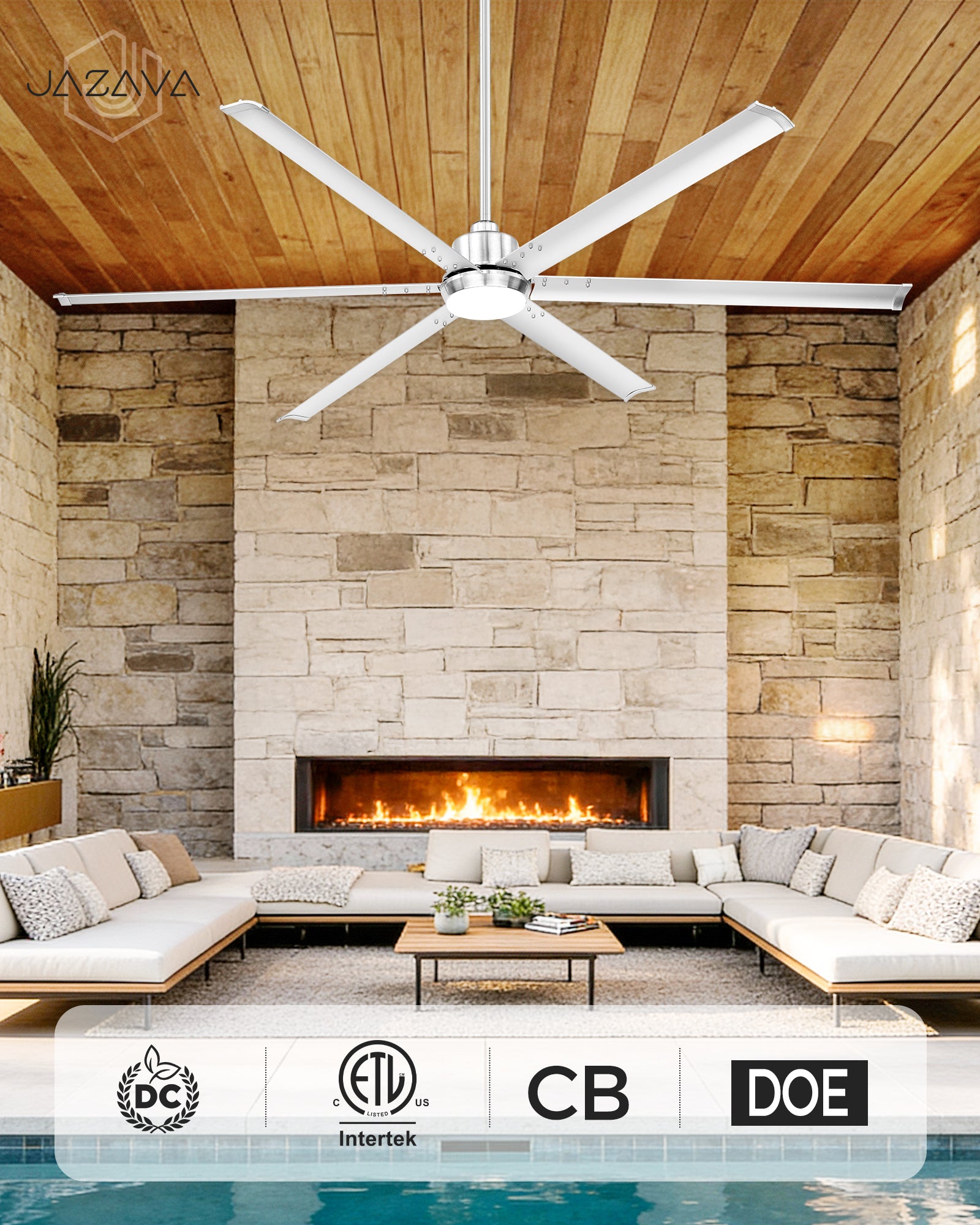 84" Industrial Ceiling Fan with Light, Aluminium Blades, Brushed Nickel