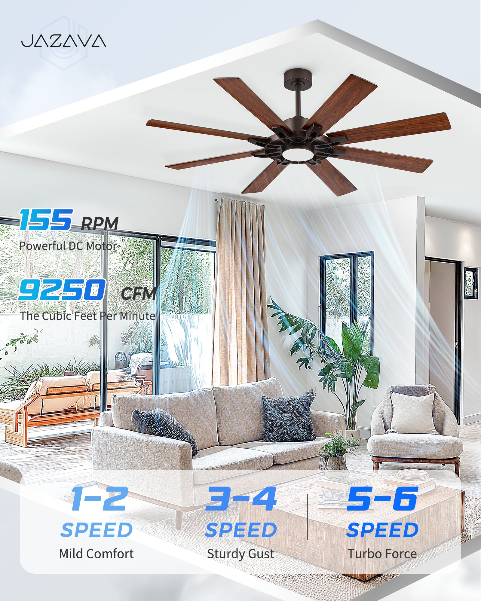60" Smart Ceiling Fan with Light, Patented Hub Design, Plywood Blade, Alexa App Control, Bronze & Wood