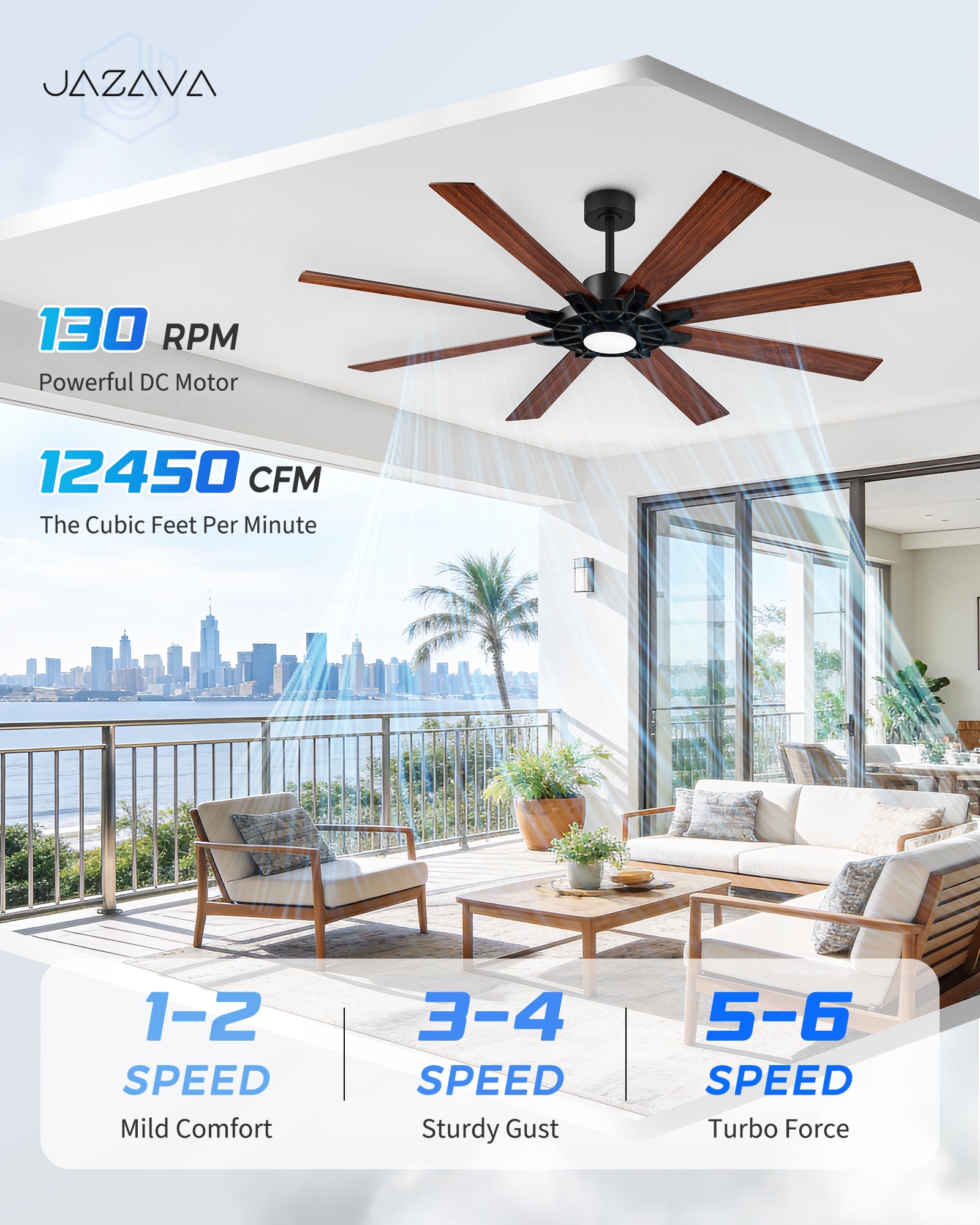 72" Smart Ceiling Fan with Light, Patented Hub Design, Plywood Blade, Alexa App Control, Black & Walnut