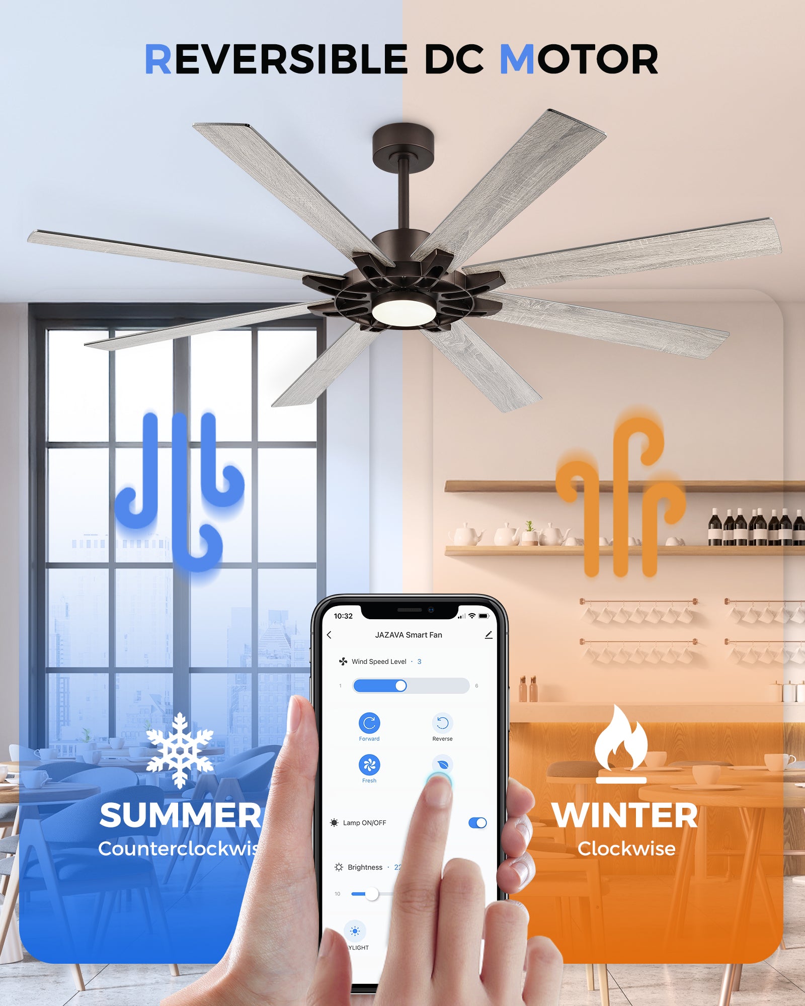 72" Smart Ceiling Fan with Light, Patented Hub Design, Plywood Blade, Alexa App Control, Bronze & Wood
