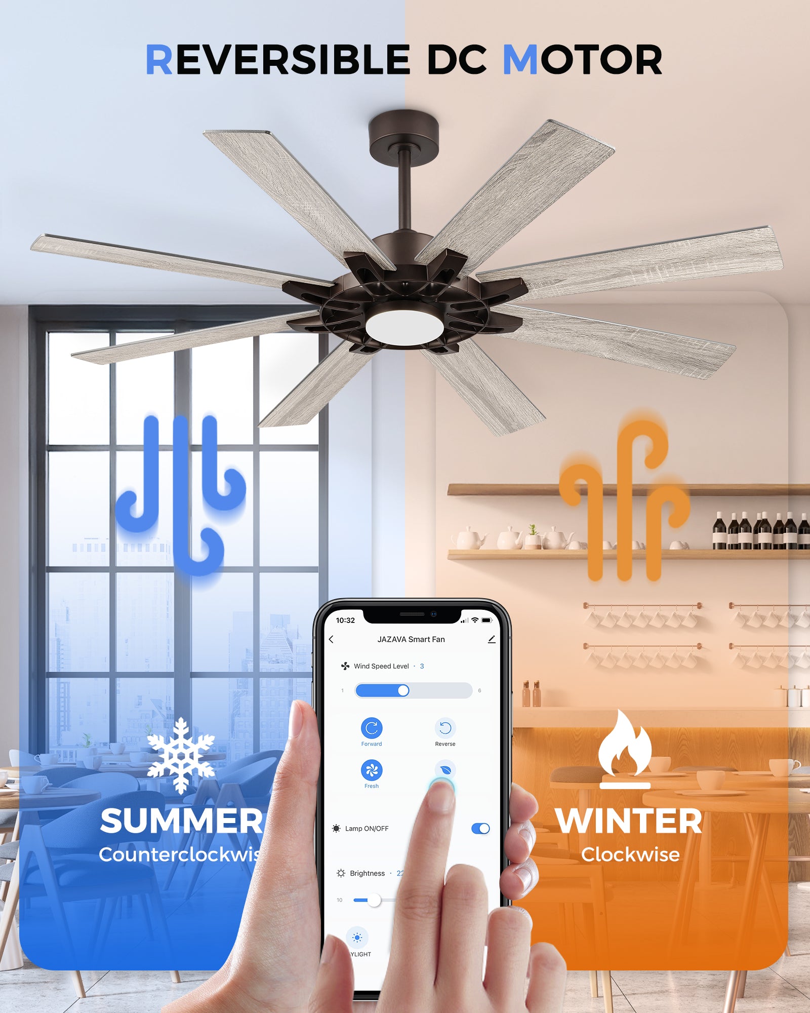 60" Smart Ceiling Fan with Light, Patented Hub Design, Plywood Blade, Alexa App Control, Bronze & Wood