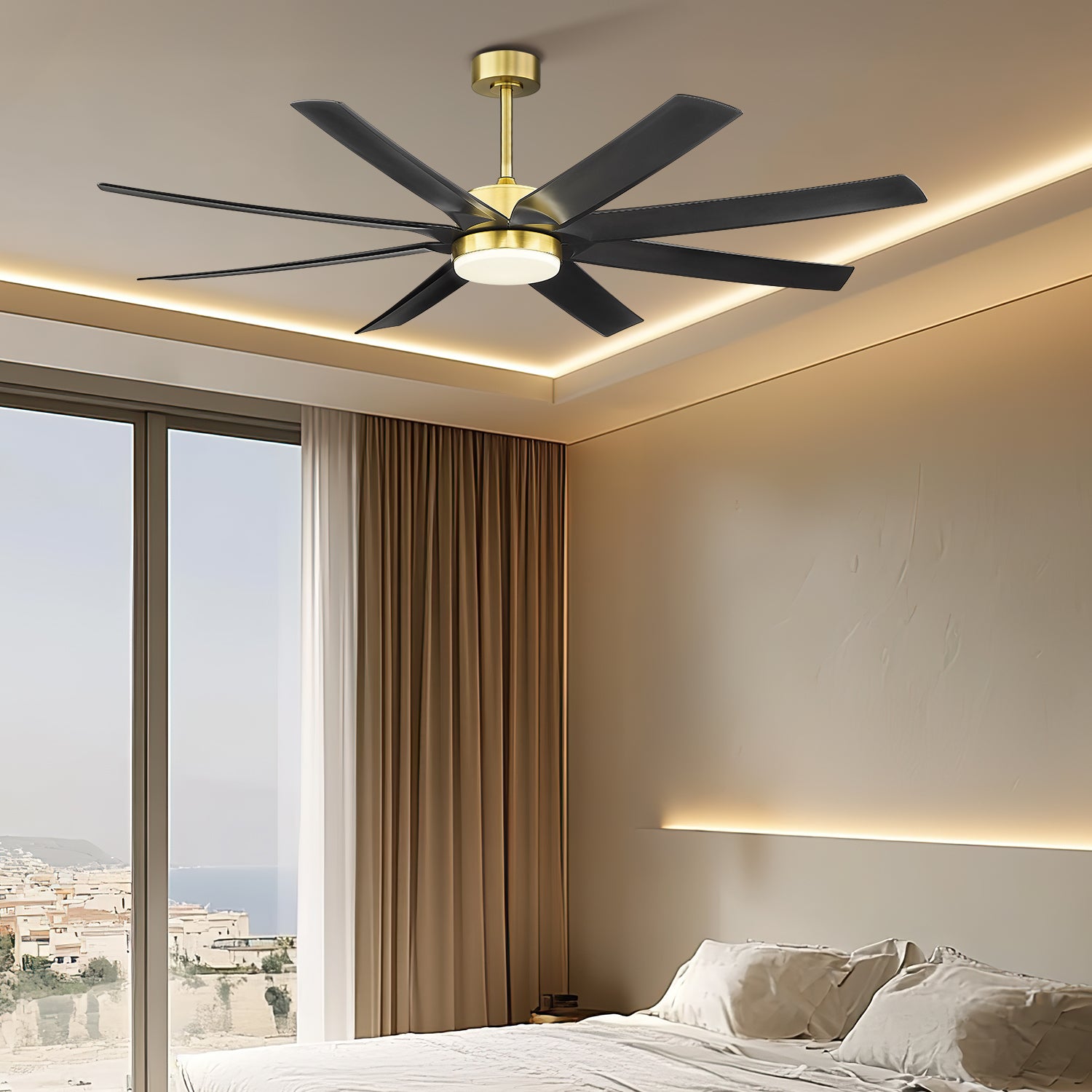 70" Smart Ceiling Fan with Light, Works with Alexa, Remote Control, Black & Gold