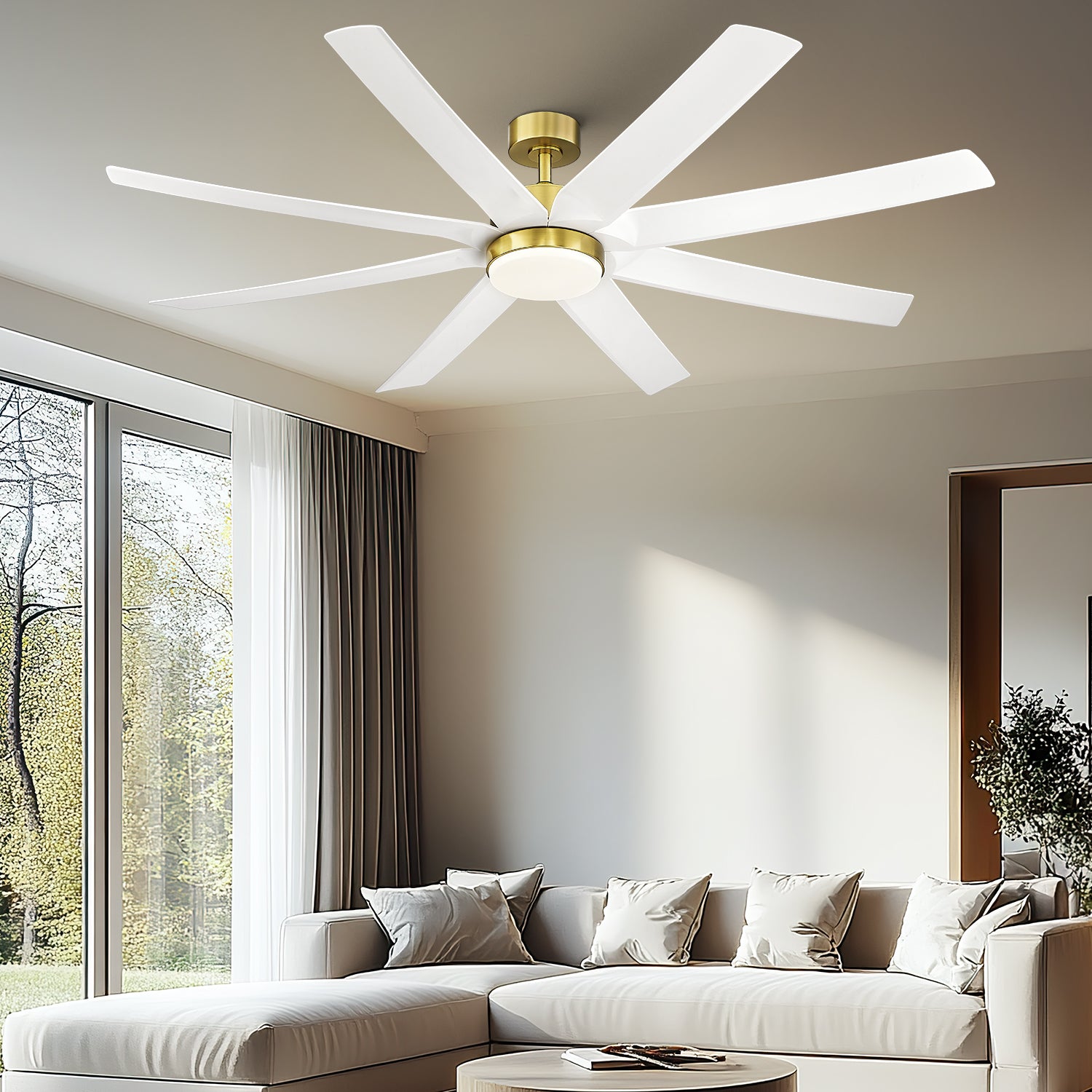 70" Smart Ceiling Fan with Light, Works with Alexa, Remote Control, White & Gold