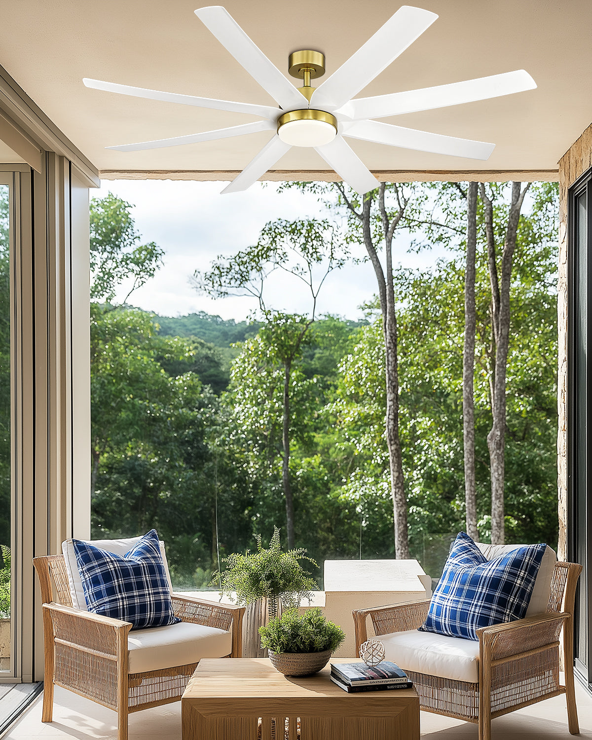 70" Smart Ceiling Fan with Light, Works with Alexa, Remote Control, White & Gold