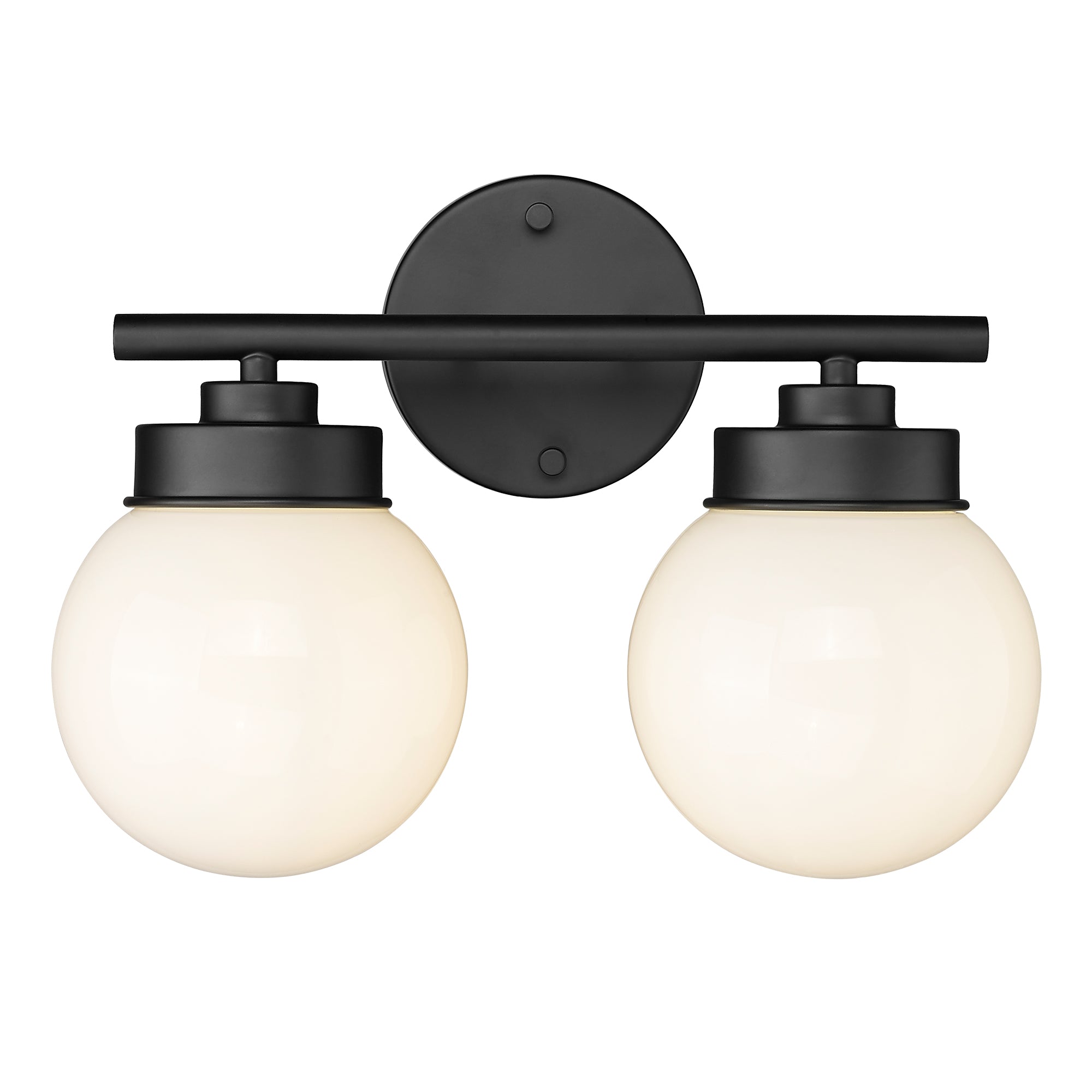 Black Globe Bathroom Light Fixtures with White Glass Shade - 13 inch 2-Light Vanity Lights - USAG00008