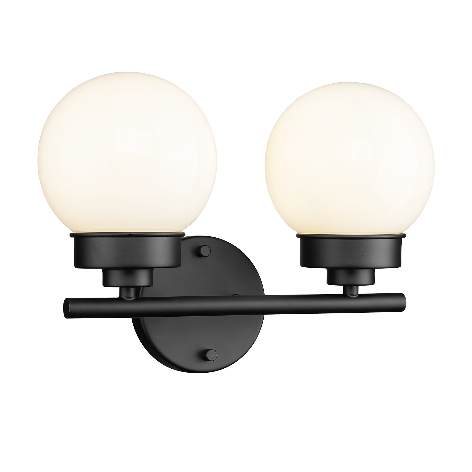 Black Globe Bathroom Light Fixtures with White Glass Shade - 13 inch 2-Light Vanity Lights - USAG00008