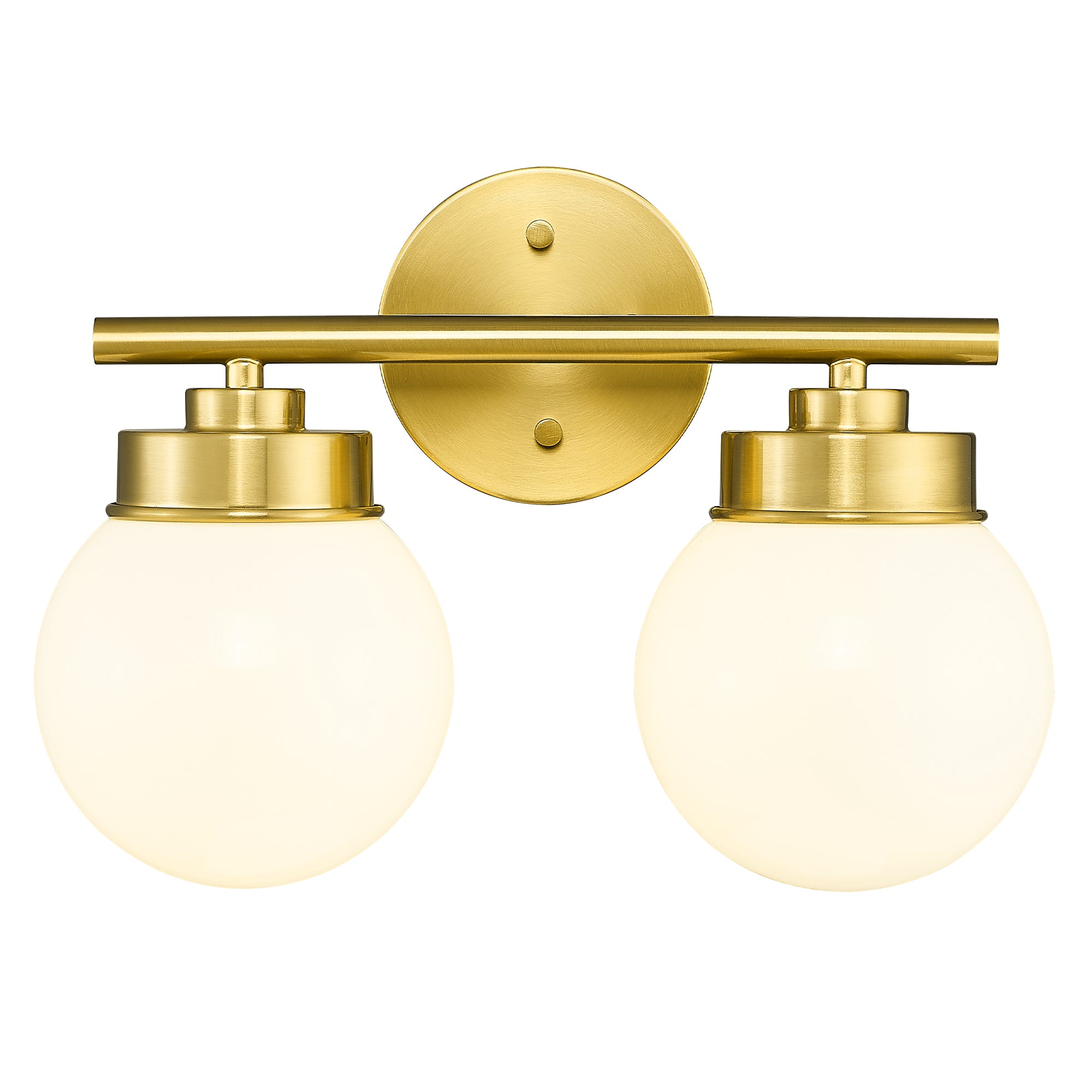 Brushed Gold Globe Bathroom Light Fixtures with White Glass Shade - 13 inch 2-Light Vanity Lights - USAG00009