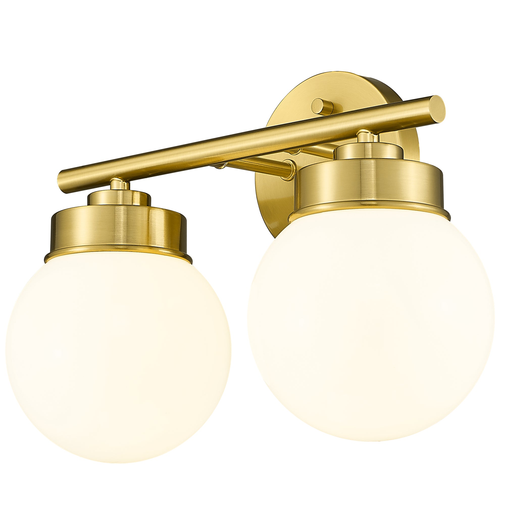 Brushed Gold Globe Bathroom Light Fixtures with White Glass Shade - 13 inch 2-Light Vanity Lights - USAG00009