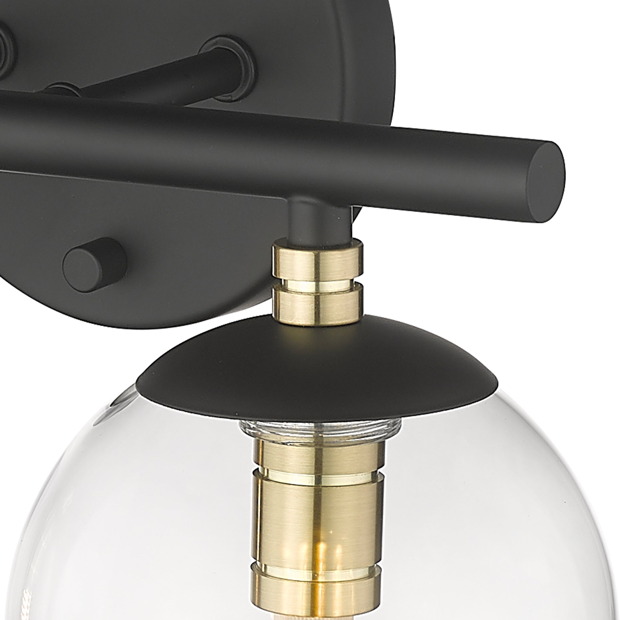 Black and Brass Gold Finish with Clear Globe Glass Light Fixtures - 13 inch 2-Light Vanity Light - USAG00011