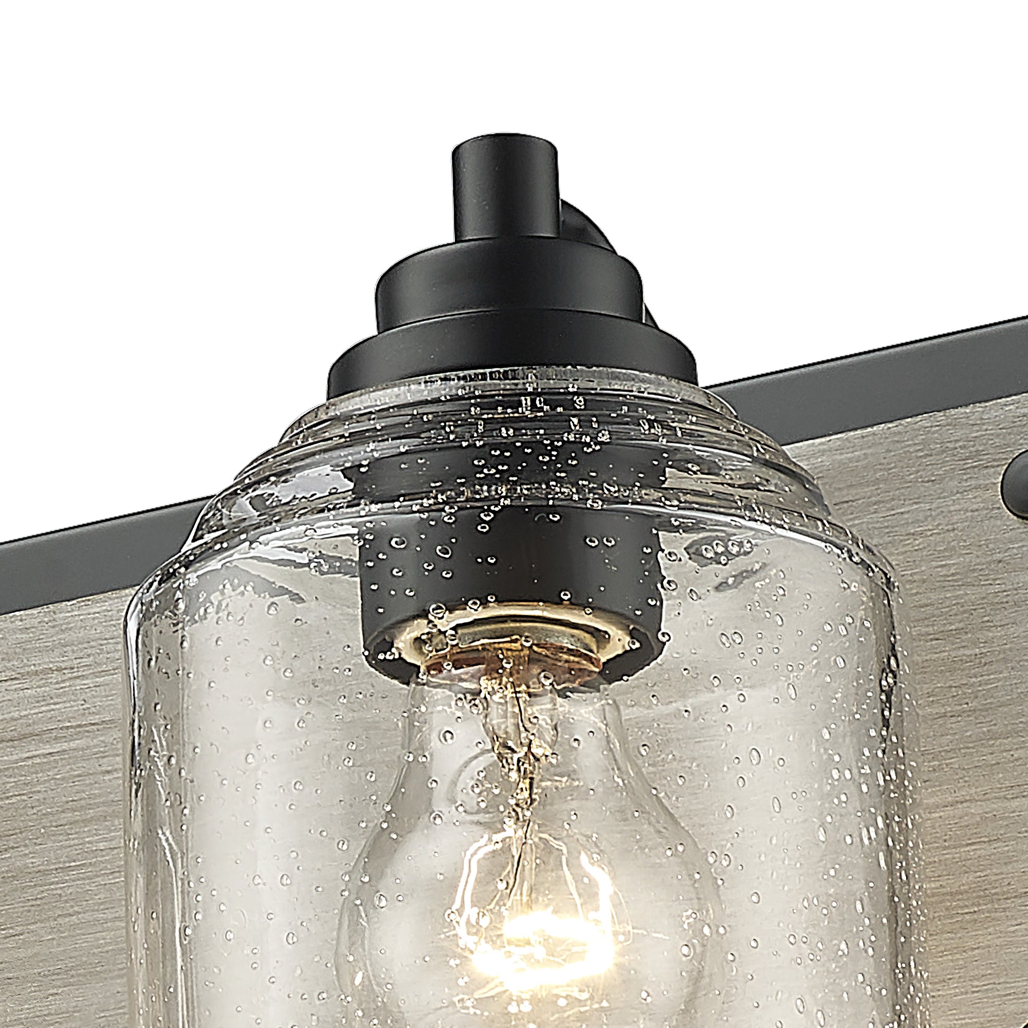 Matte Black & Wood Grain Vanity Light with Seeded Glass Shades - 23 inch 3-Light Bathroom Vanity Light Fixtures - USAG00047