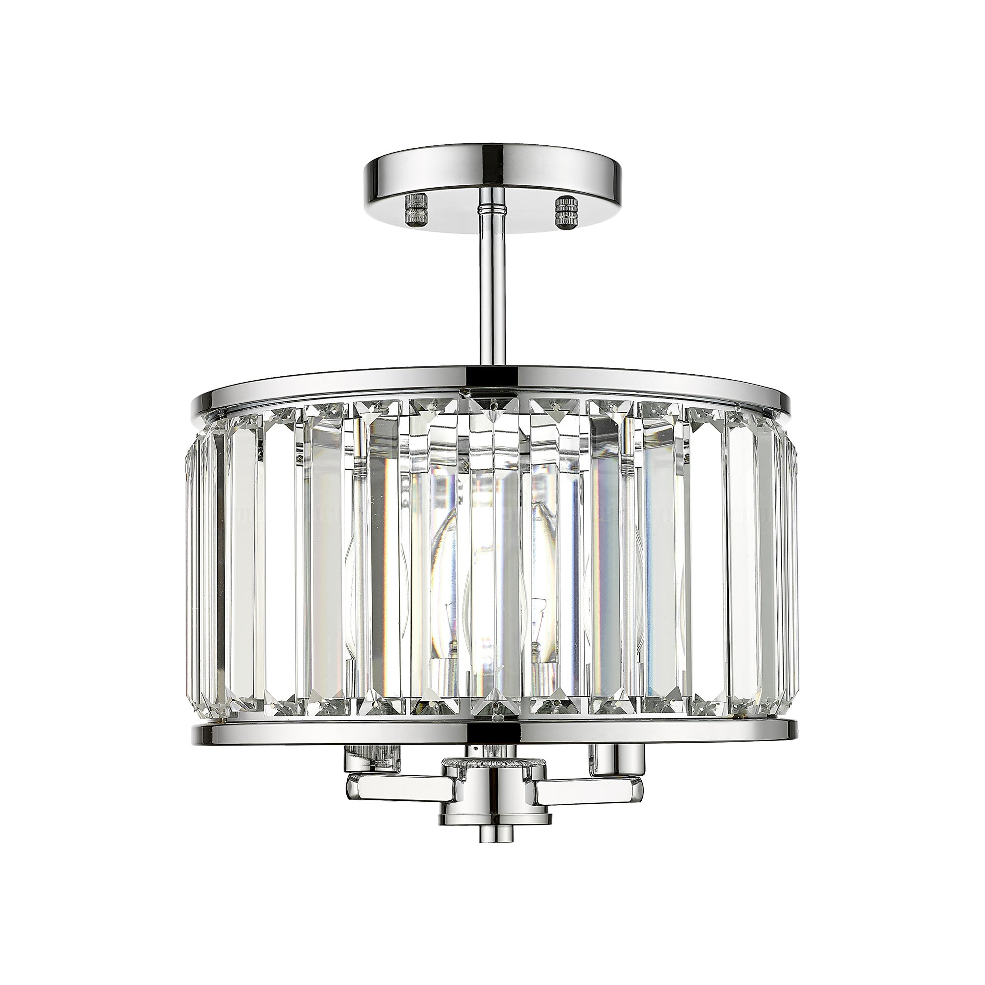 Brushed Nickel Glass & Metal - 11 Inch Crystal Light Fixture 3-Light Modern Lamps with Matte Black Finish for Bathroom, Dinning Room Hallway Bedroom Semi Flush Mount Ceiling Light Fixture - USAG00052