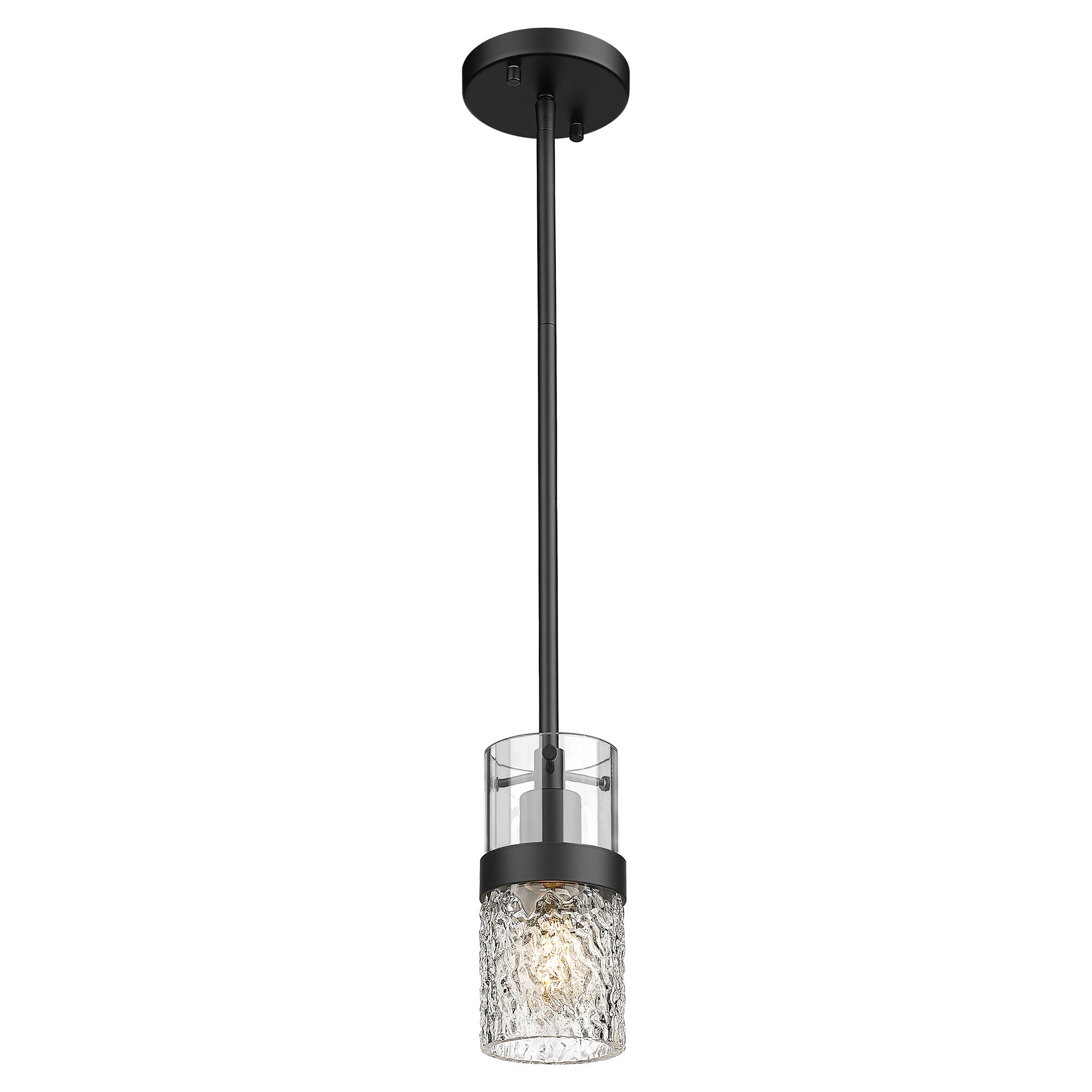 Matte Black Glass & Metal - Pendant Lights Modern Industrial Pendant Lighting For Kitchen Island With Hammered Glass - USAG00077