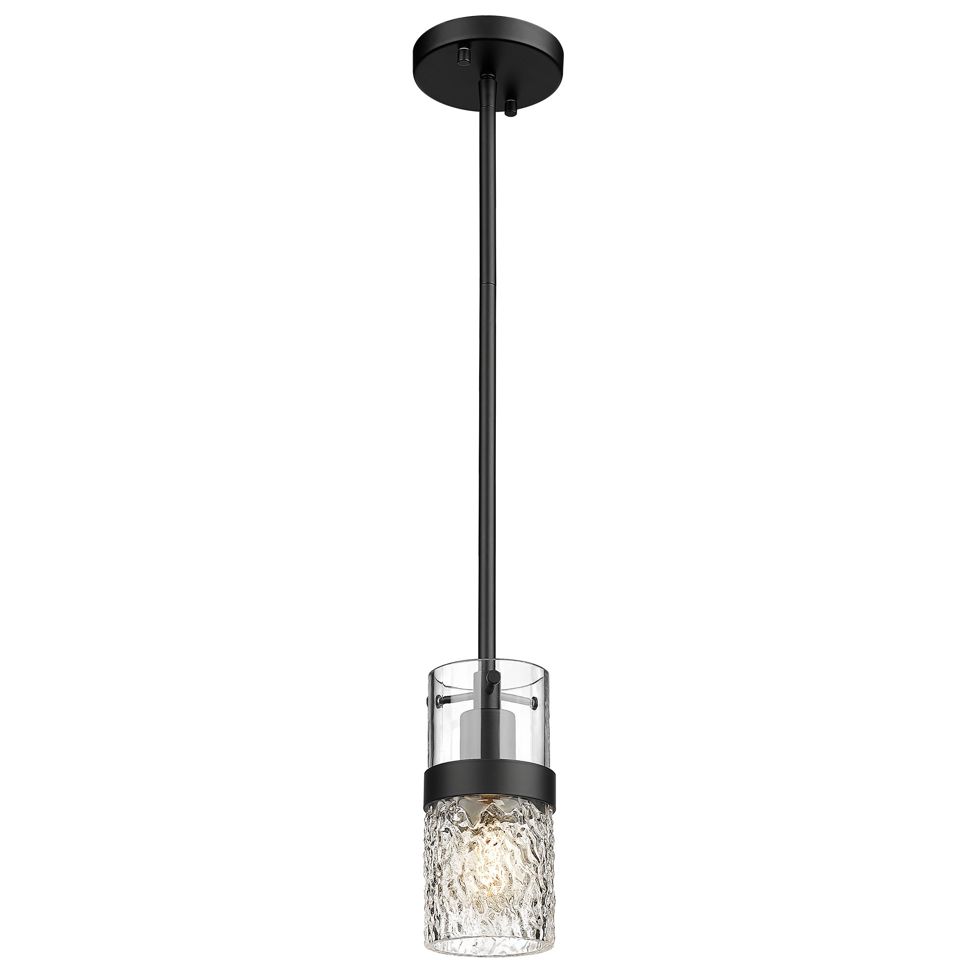 Matte Black Glass & Metal - Pendant Lights Modern Industrial Pendant Lighting For Kitchen Island With Hammered Glass - USAG00077