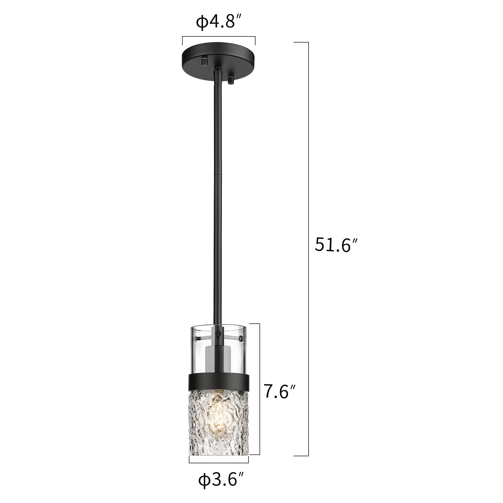 Matte Black Glass & Metal - Pendant Lights Modern Industrial Pendant Lighting For Kitchen Island With Hammered Glass - USAG00077