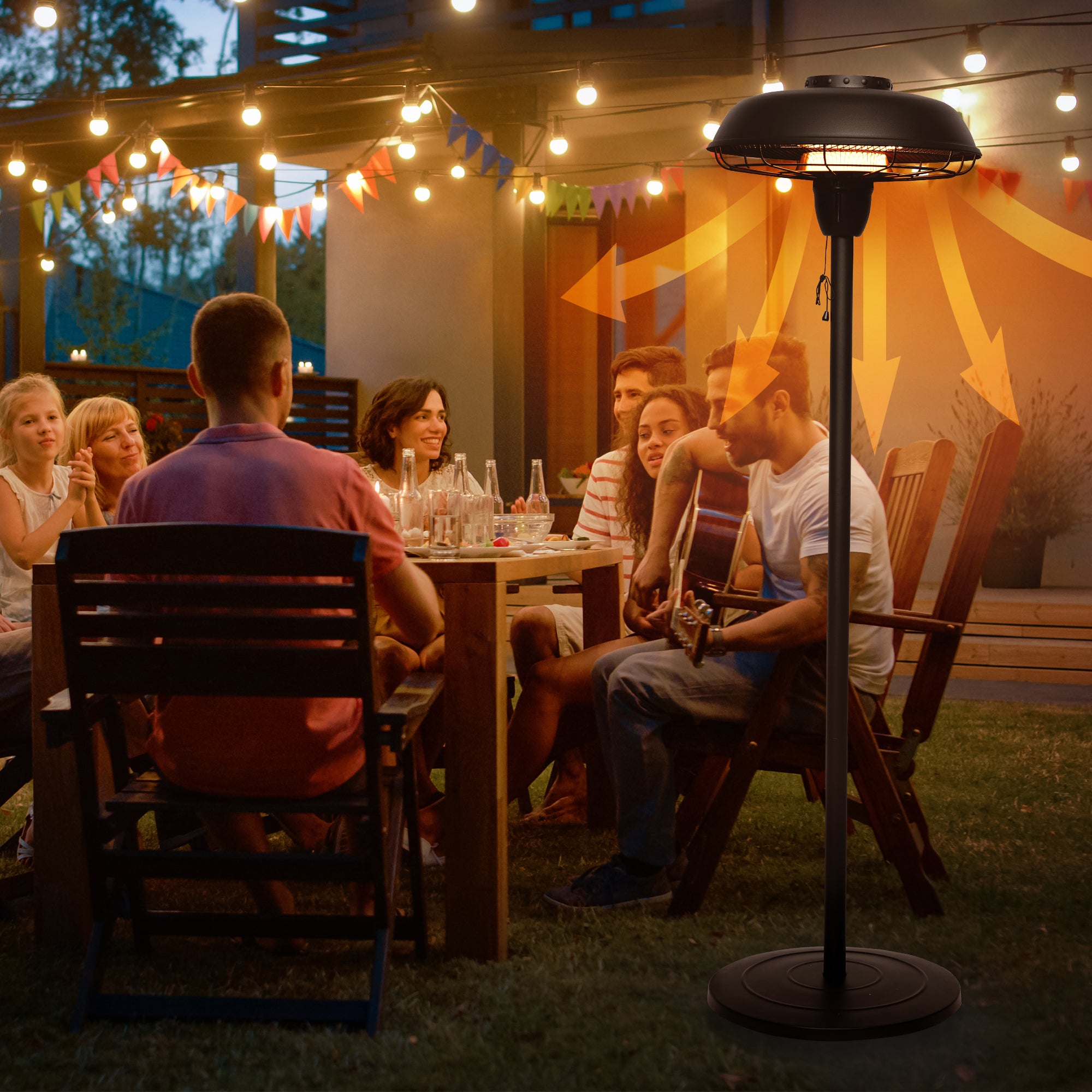 Outdoor Electric Patio Heater - USAG00090 - 1500W Infrared Patio Heater With UFO Shape Sandy Black Finish, Adjustable Height, IP44 Waterproof