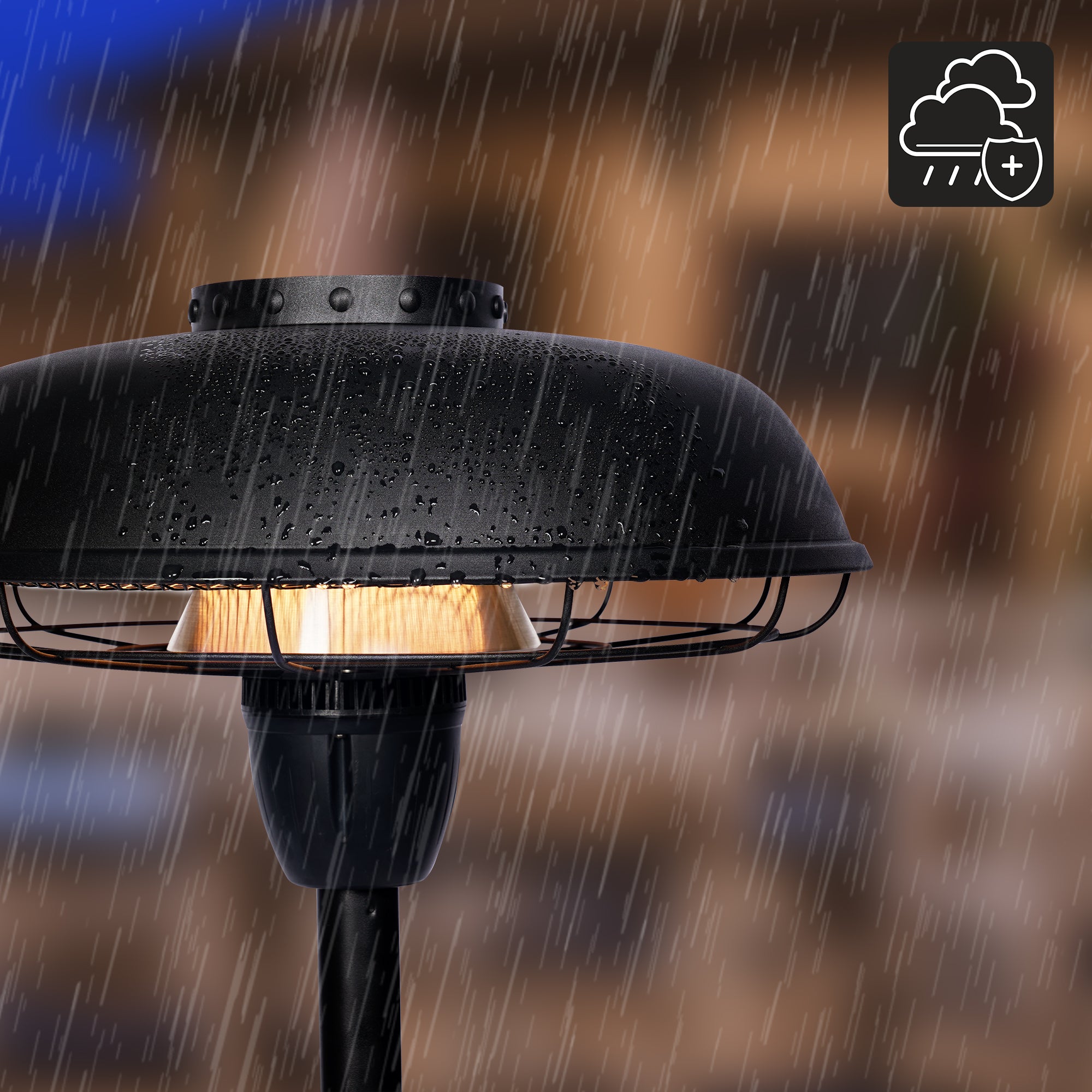 Outdoor Electric Patio Heater - USAG00090 - 1500W Infrared Patio Heater With UFO Shape Sandy Black Finish, Adjustable Height, IP44 Waterproof