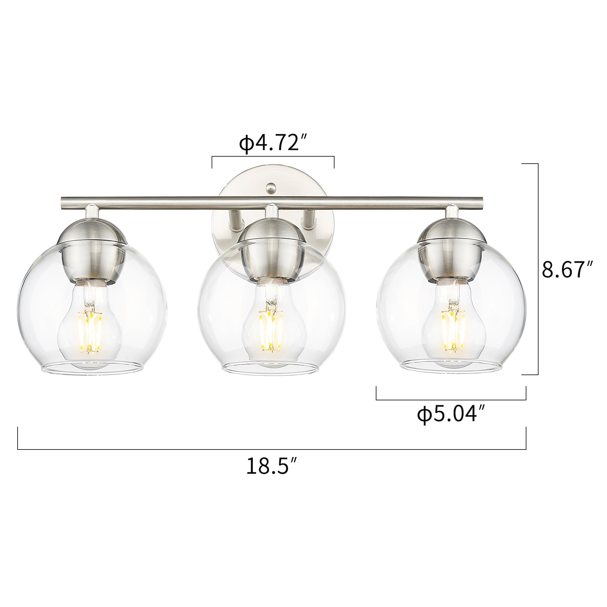 Brushed Nickel Glass & Metal - 2-Light Gold Bathroom Light Fixtures Over Mirror - USAG00113