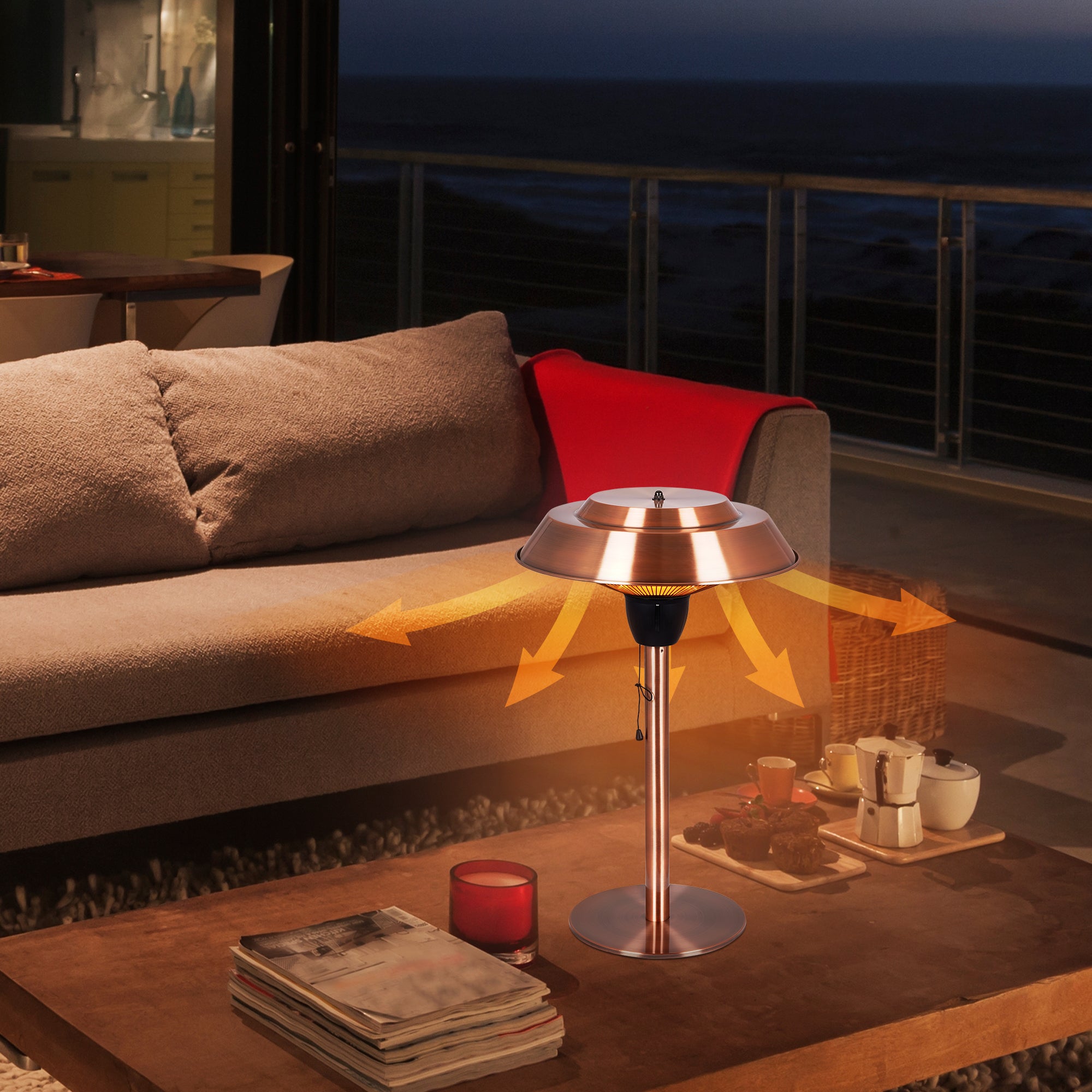 Electric Tabletop Patio Infrared Heater - USAG00115 - 1500W Infrared Heater with Brush Copper Finished, Tip-Over Protection, IP44 Waterproof