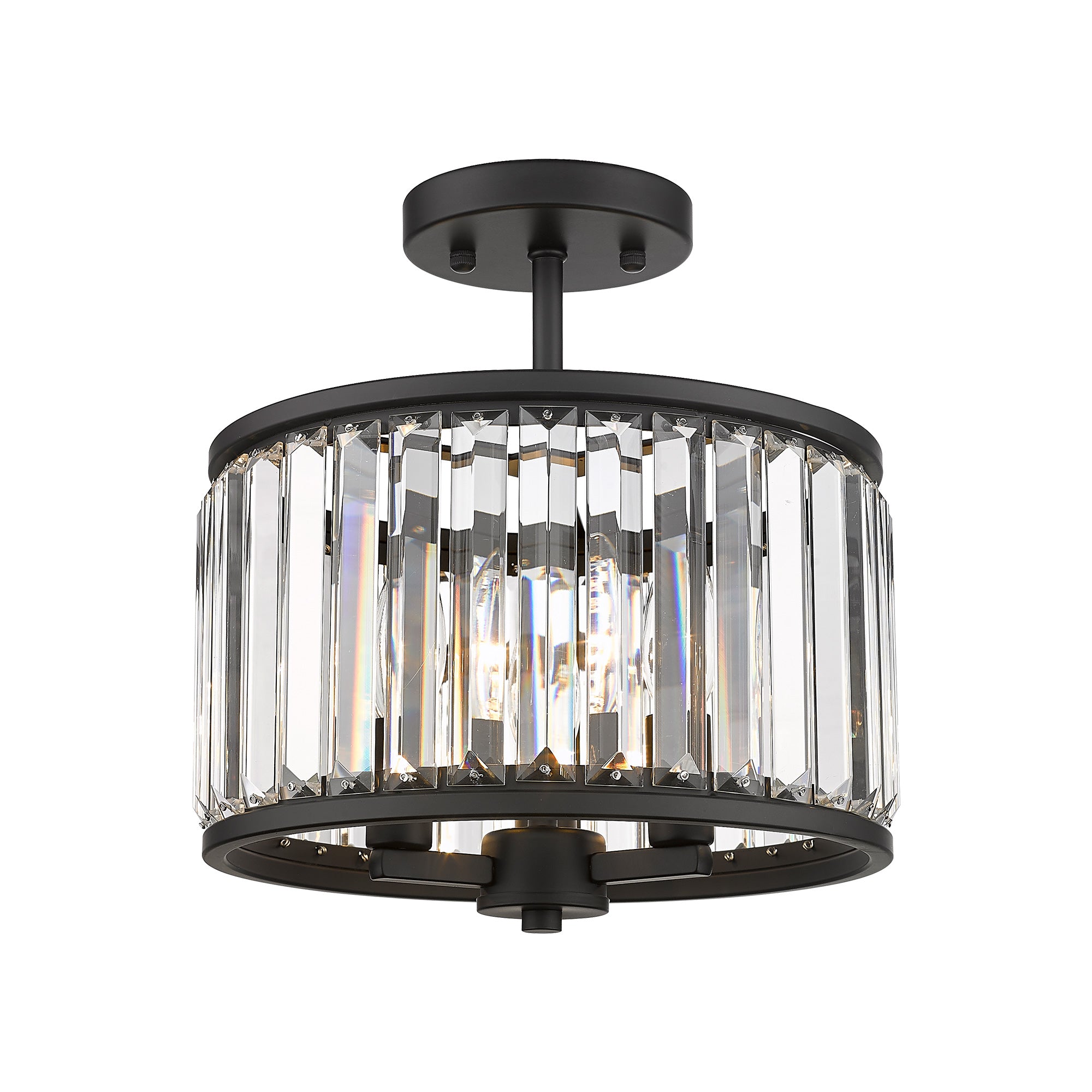 Matte Black Glass & Metal - 11 Inch Crystal Light Fixture 3-Light Modern Lamps with Matte Black Finish for Bathroom, Dinning Room Hallway Bedroom Semi Flush Mount Ceiling Light Fixture - USAG00118