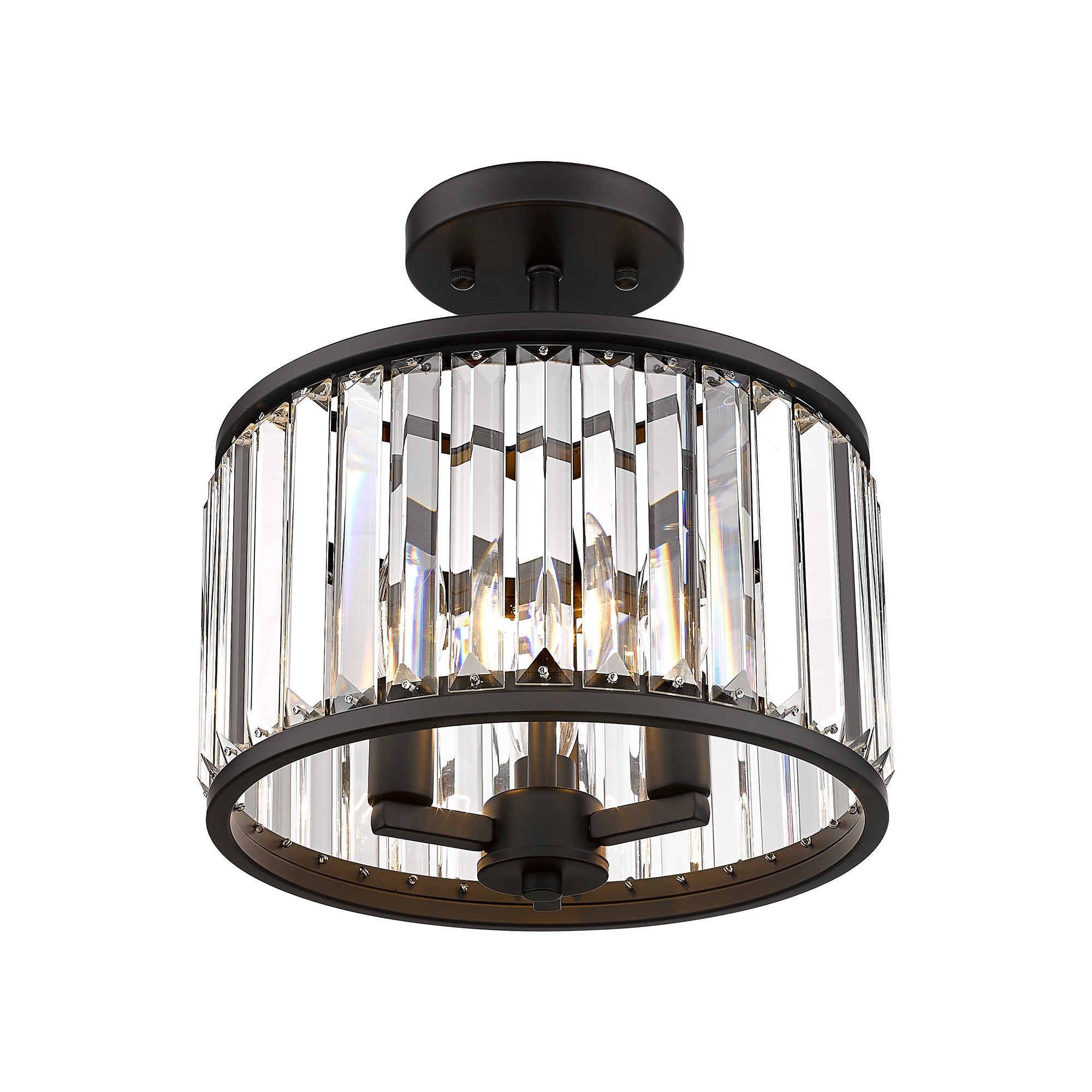 Matte Black Glass & Metal - 11 Inch Crystal Light Fixture 3-Light Modern Lamps with Matte Black Finish for Bathroom, Dinning Room Hallway Bedroom Semi Flush Mount Ceiling Light Fixture - USAG00118